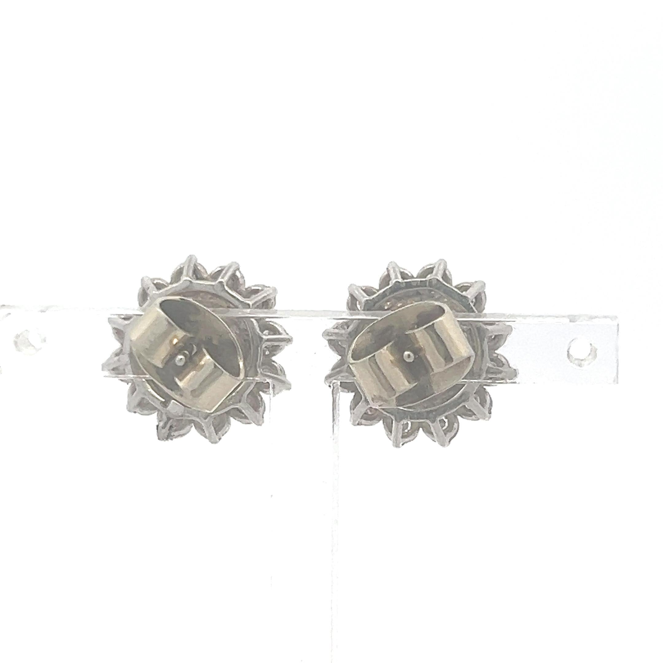 White Platinum Stud Earrings with 1.20 Carat Round G VS Diamonds & 9mm Pearls