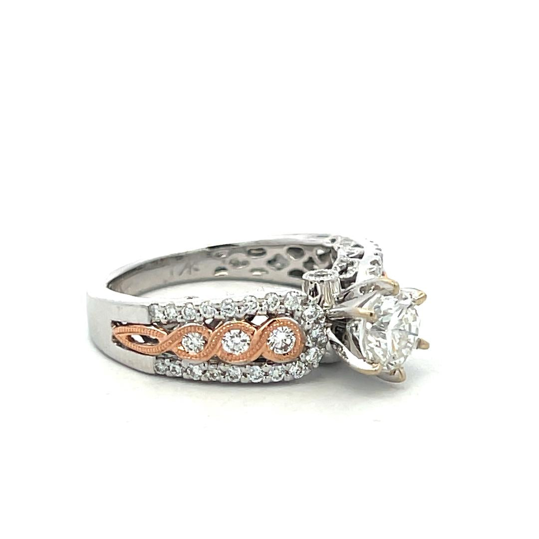 Vintage 14K Two Tone Gold Engagement Ring with 1.82ct Round G VS Diamonds