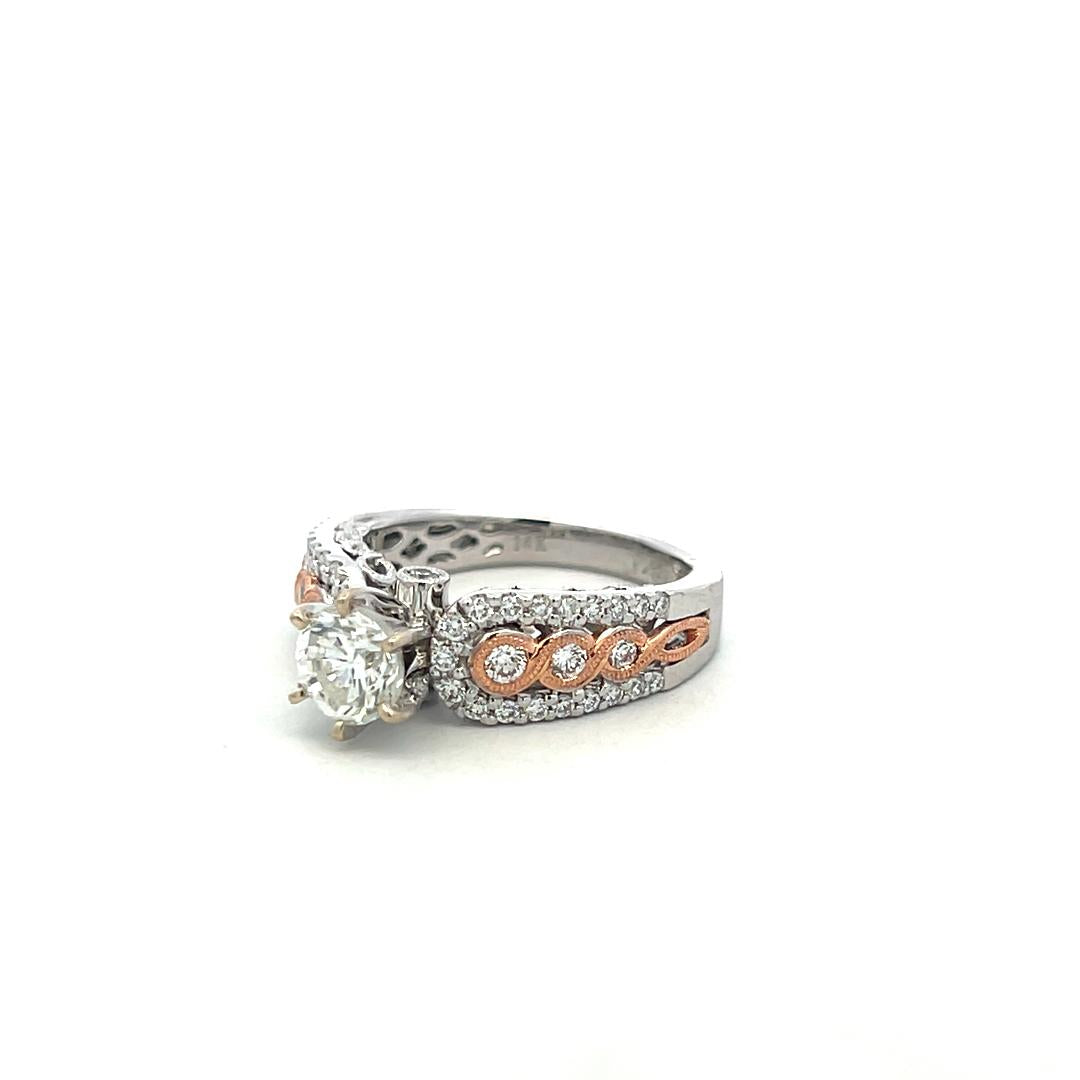 Vintage 14K Two Tone Gold Engagement Ring with 1.82ct Round G VS Diamonds