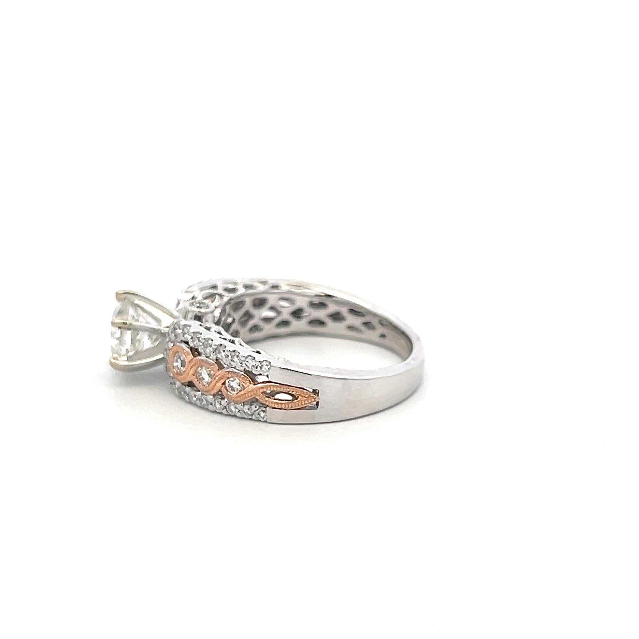 Vintage 14K Two Tone Gold Engagement Ring with 1.82ct Round G VS Diamonds