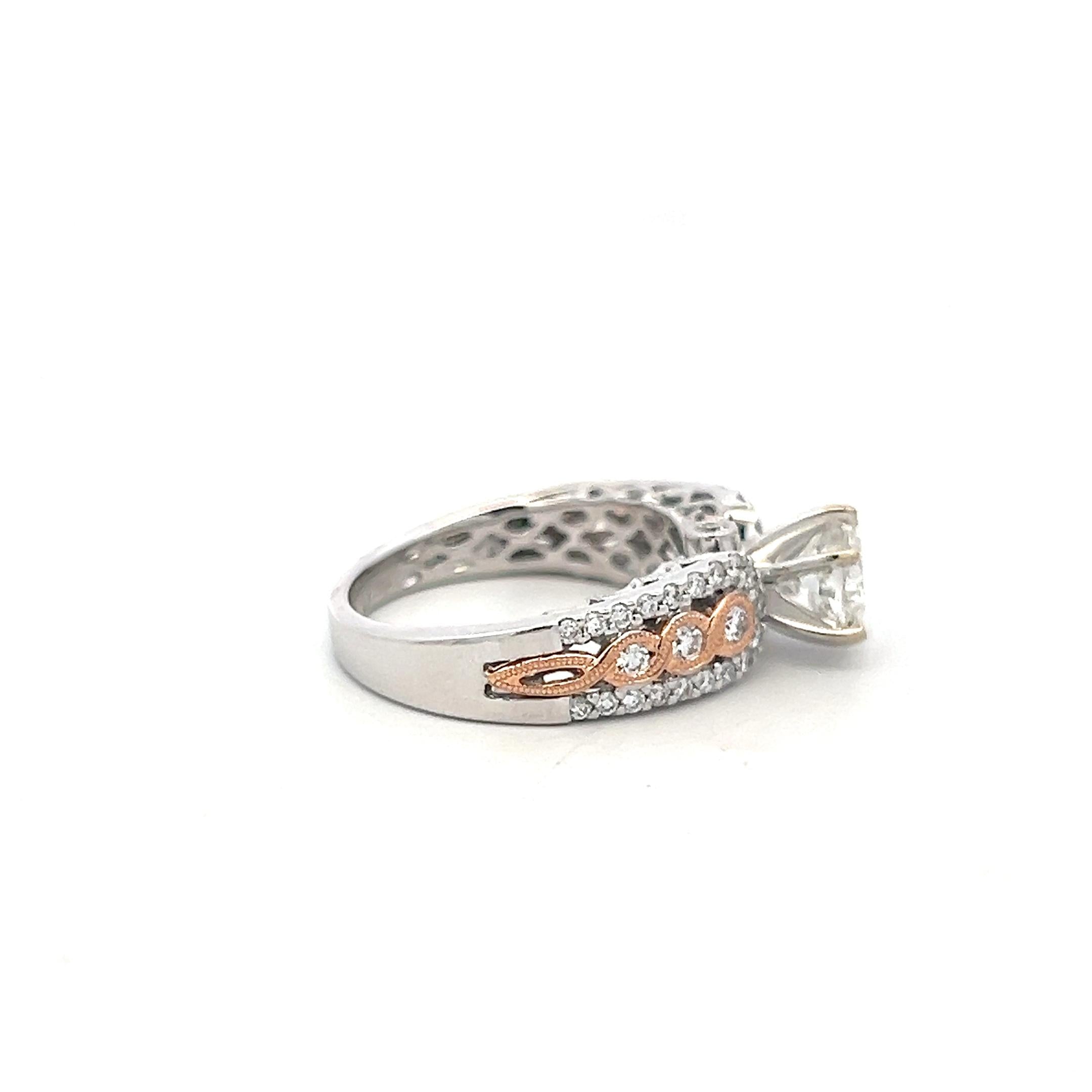 Vintage 14K Two Tone Gold Engagement Ring with 1.82ct Round G VS Diamonds