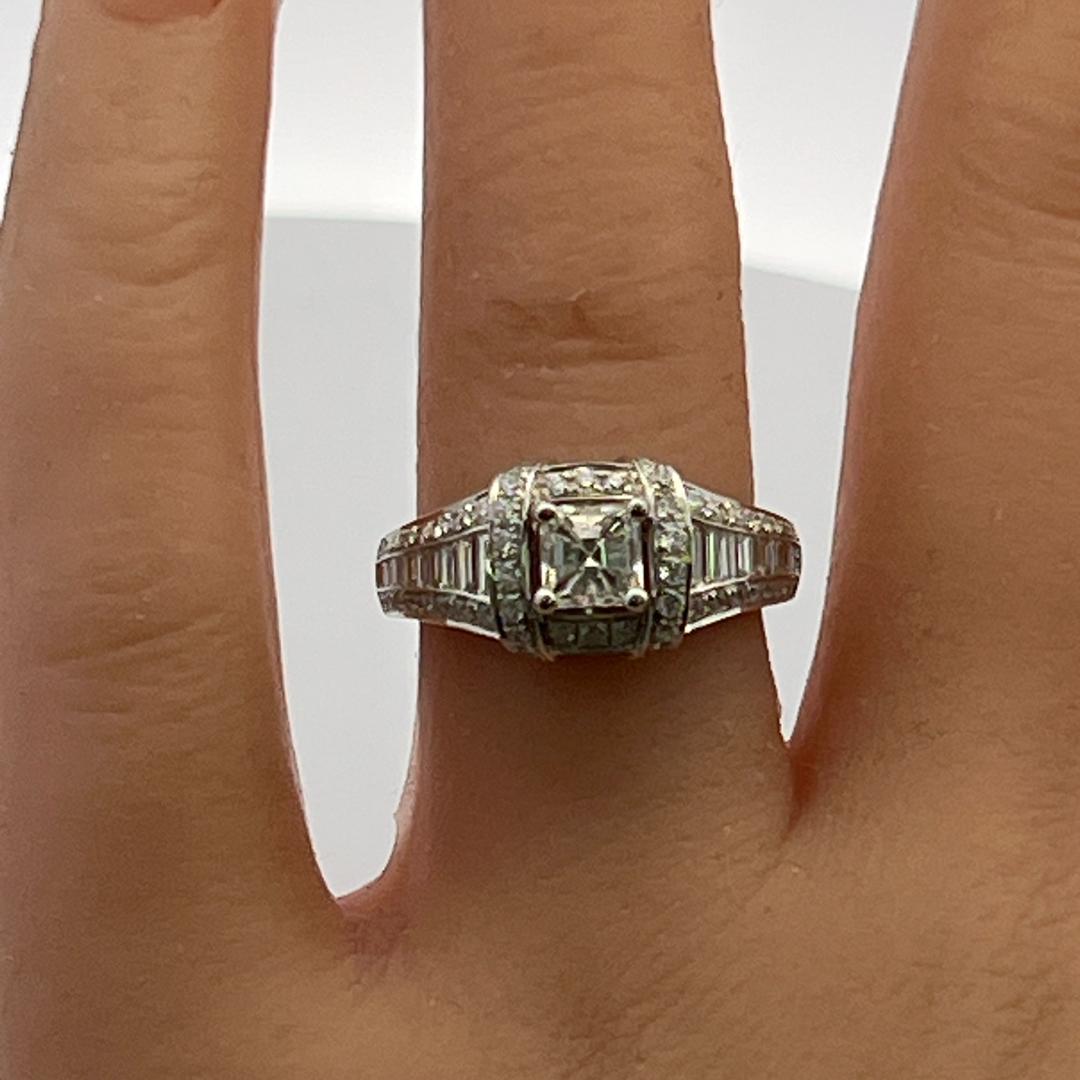 Vintage 14K White Gold Engagement Ring with 1.7ct Mixed Cut Diamonds Size 6.75