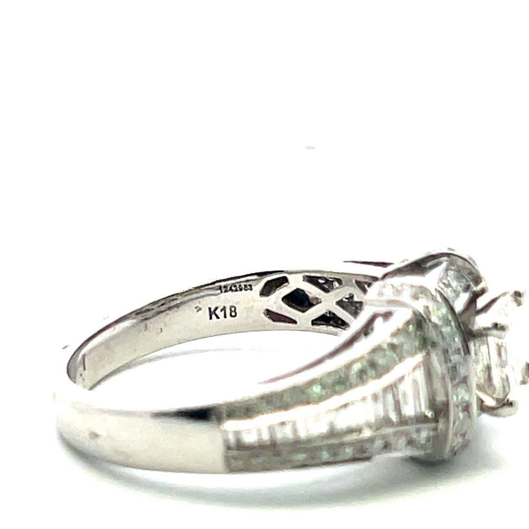 Vintage 14K White Gold Engagement Ring with 1.7ct Mixed Cut Diamonds Size 6.75