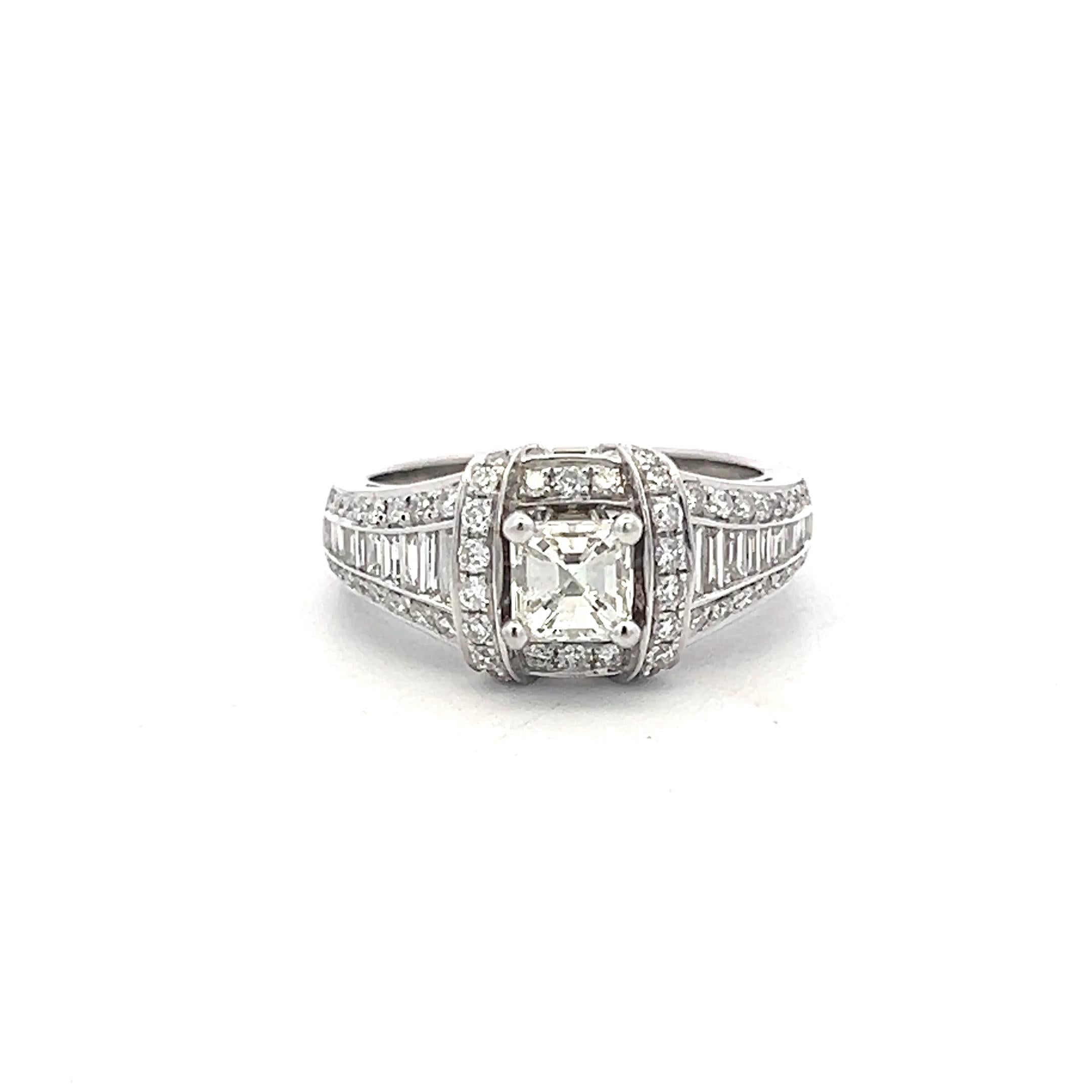 Vintage 14K White Gold Engagement Ring with 1.7ct Mixed Cut Diamonds Size 6.75
