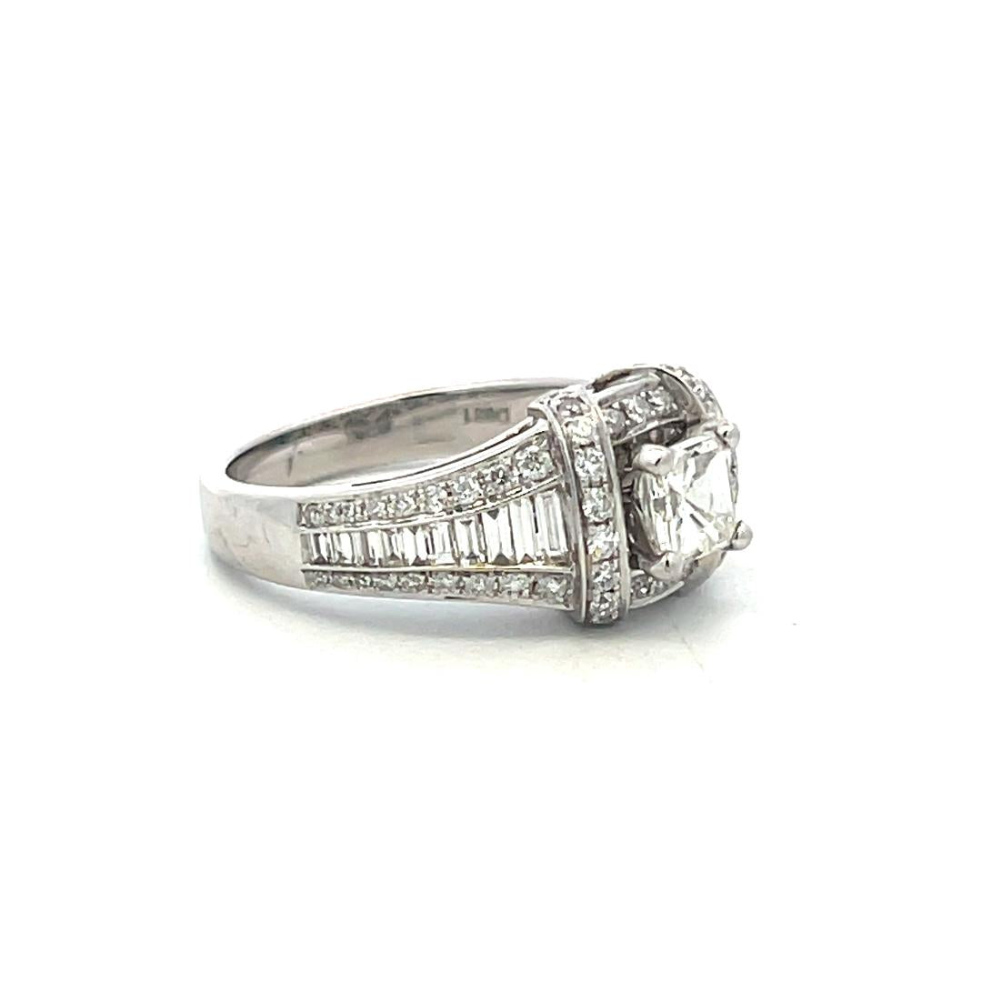 Vintage 14K White Gold Engagement Ring with 1.7ct Mixed Cut Diamonds Size 6.75