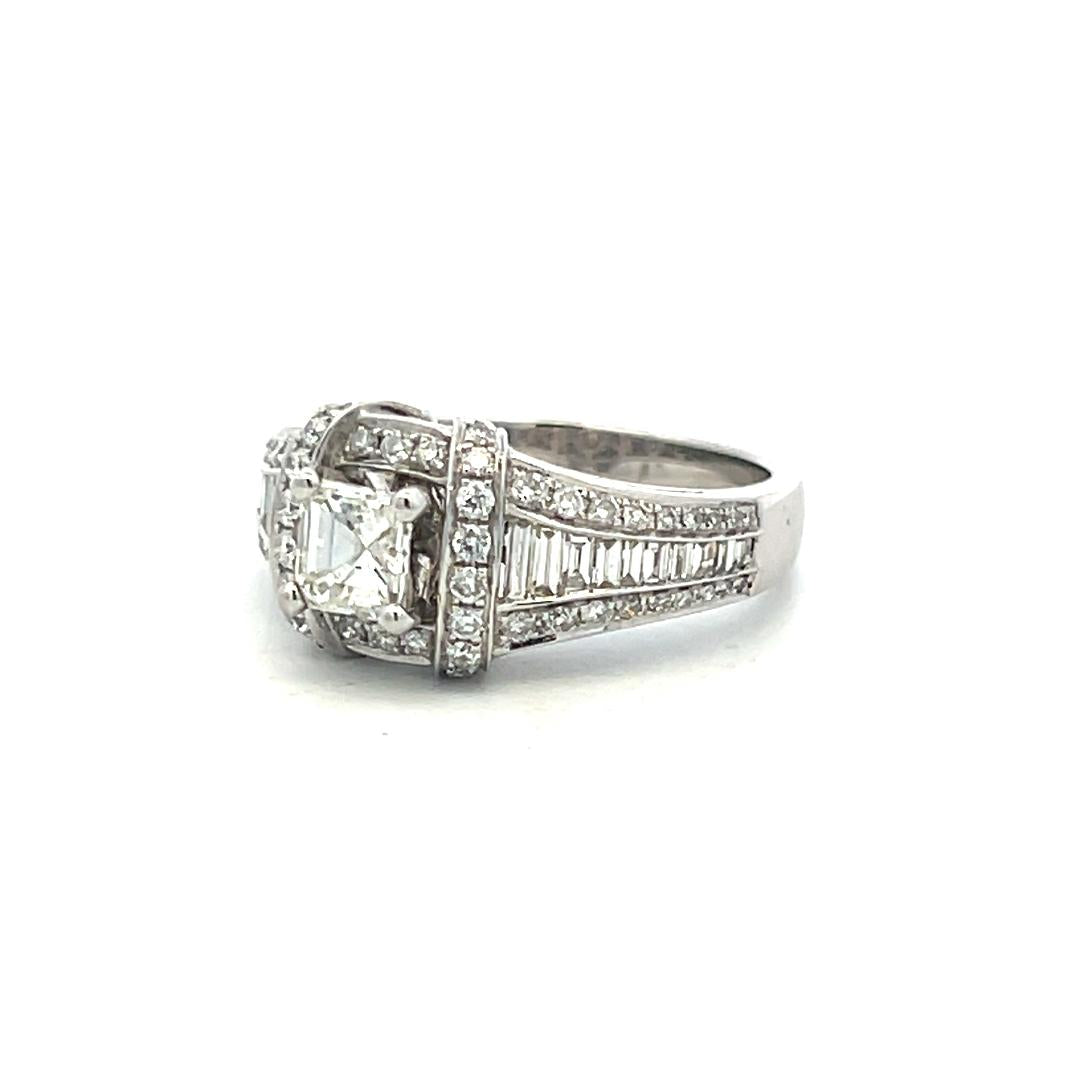 Vintage 14K White Gold Engagement Ring with 1.7ct Mixed Cut Diamonds Size 6.75