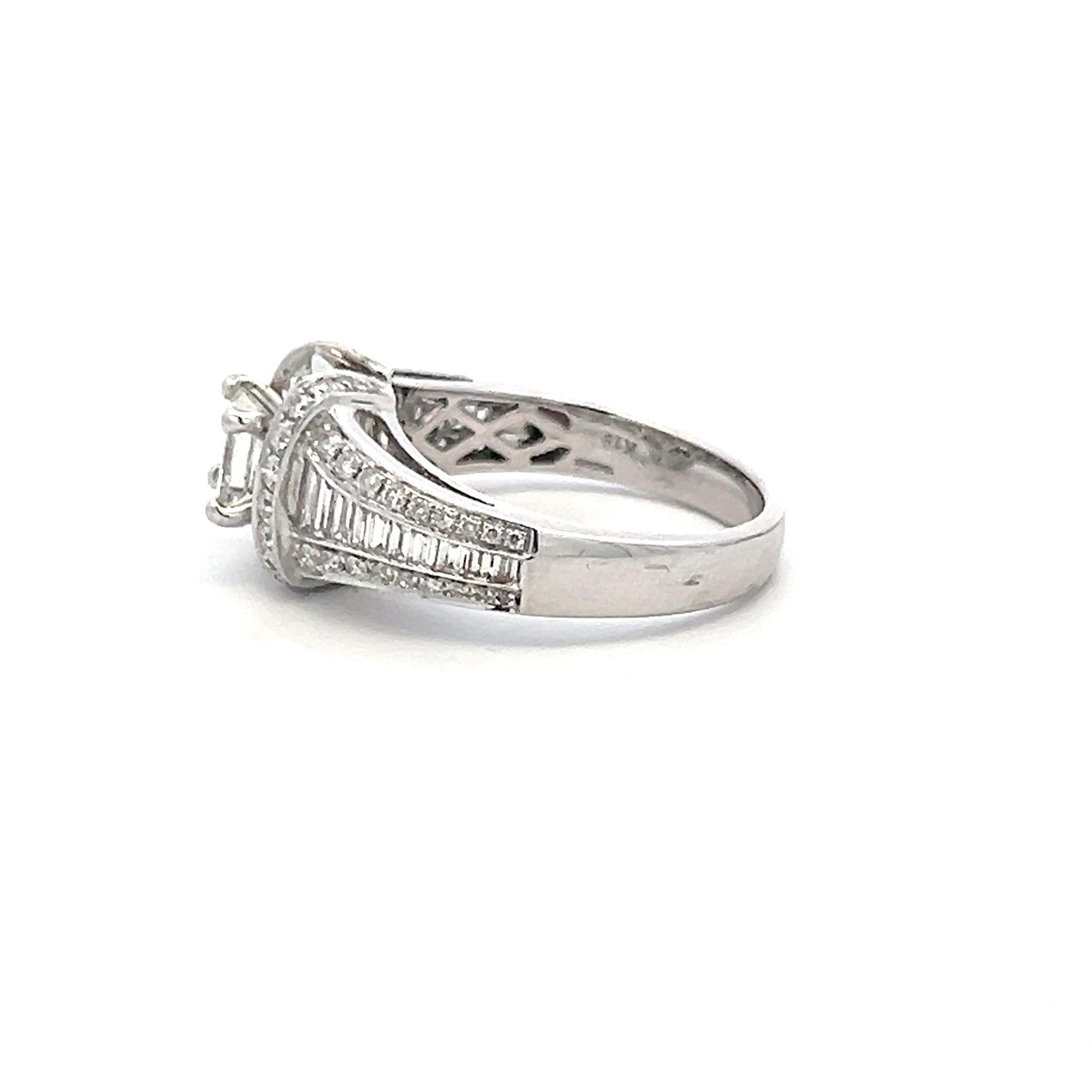 Vintage 14K White Gold Engagement Ring with 1.7ct Mixed Cut Diamonds Size 6.75