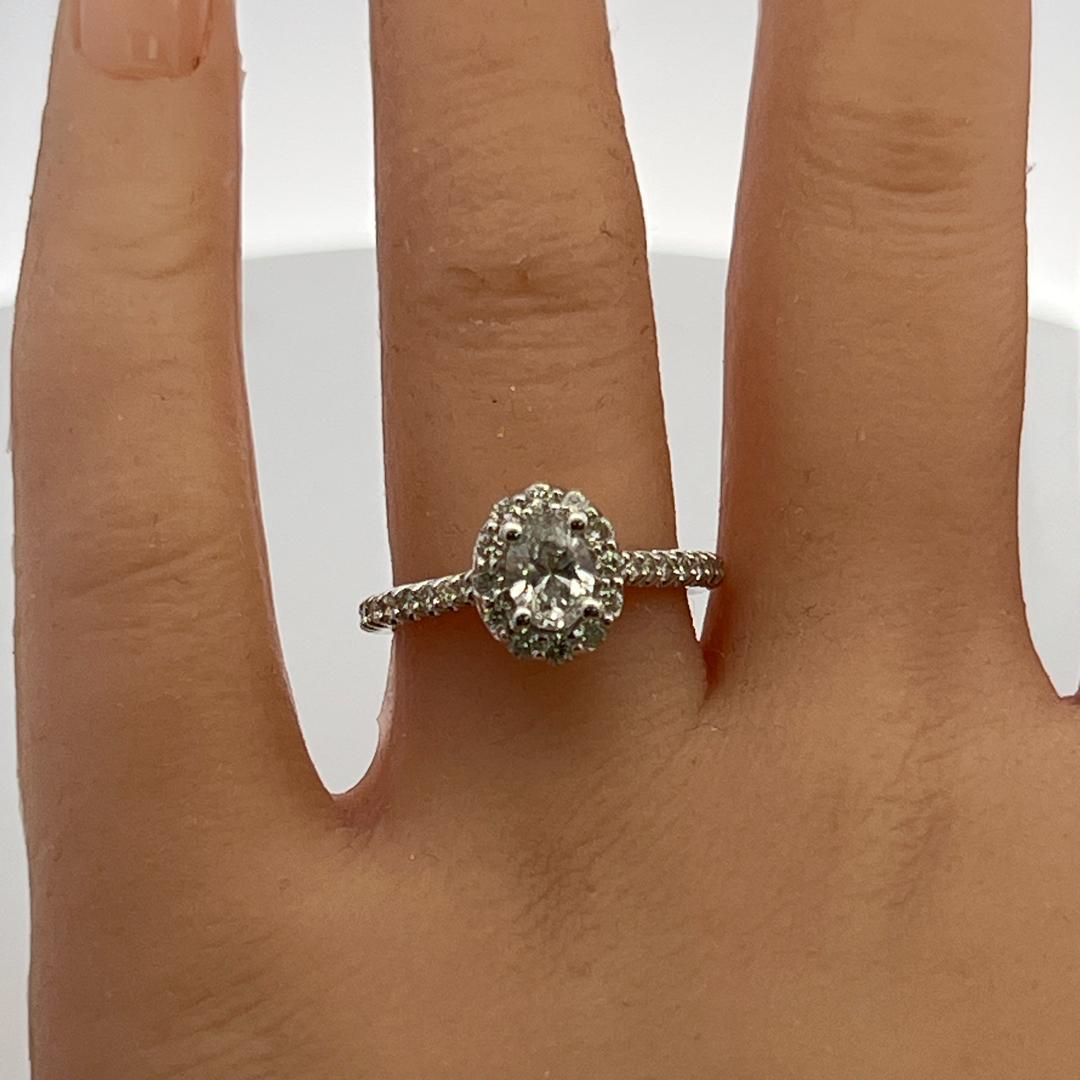 14K White Gold Engagement Ring with 1.06ct Round & Oval Diamonds Size 7