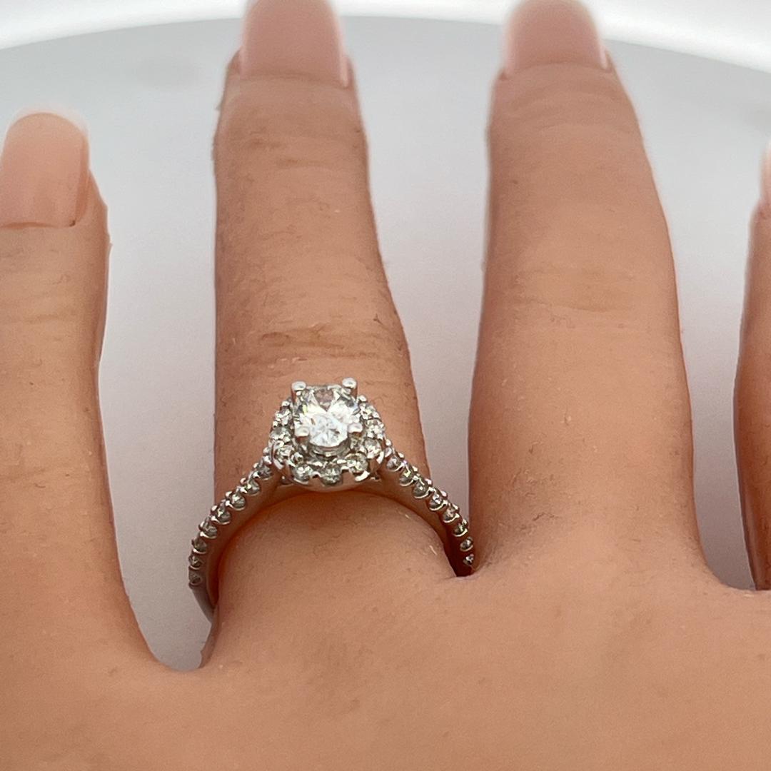 14K White Gold Engagement Ring with 1.06ct Round & Oval Diamonds Size 7