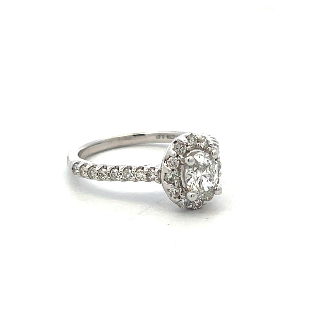 14K White Gold Engagement Ring with 1.06ct Round & Oval Diamonds Size 7