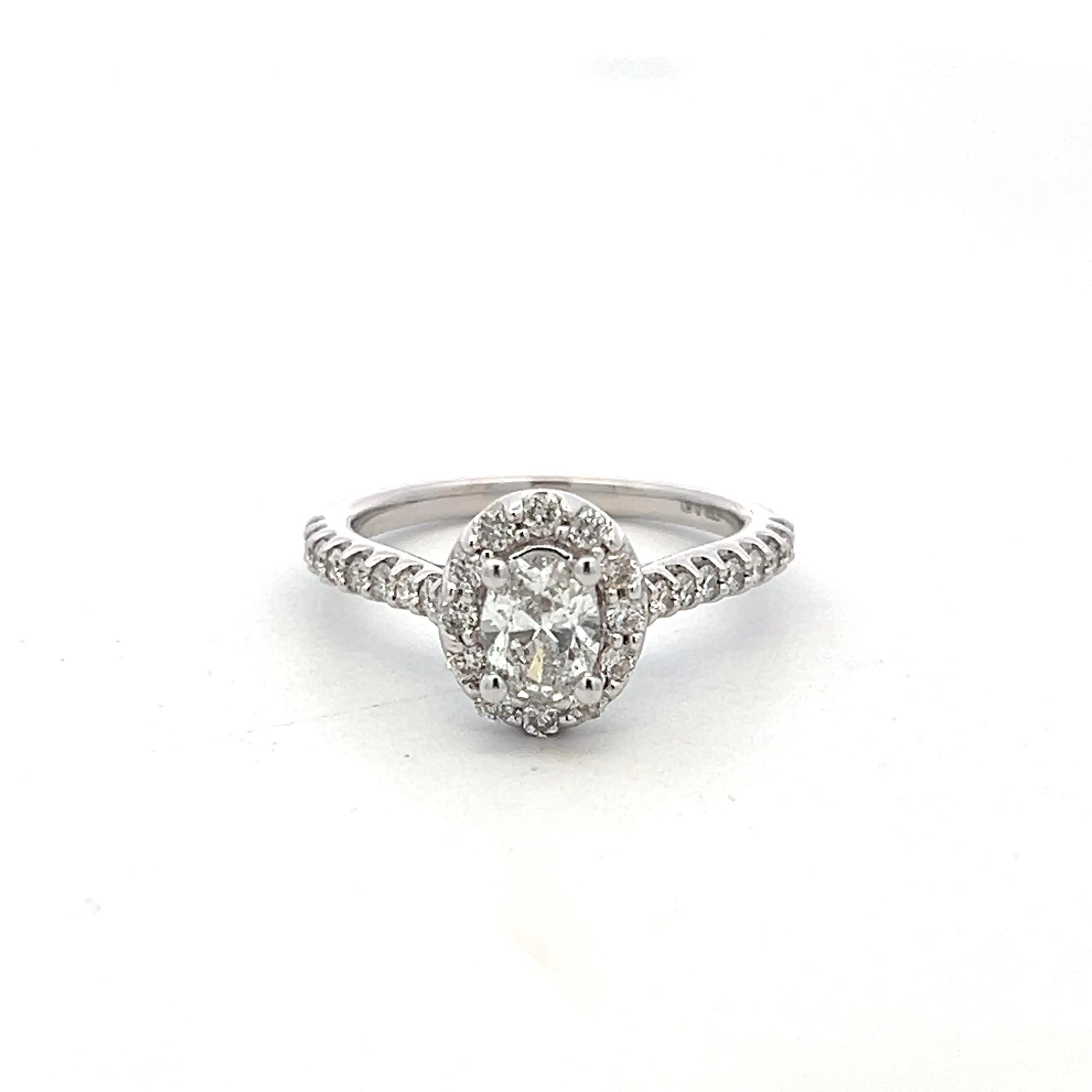 14K White Gold Engagement Ring with 1.06ct Round & Oval Diamonds Size 7