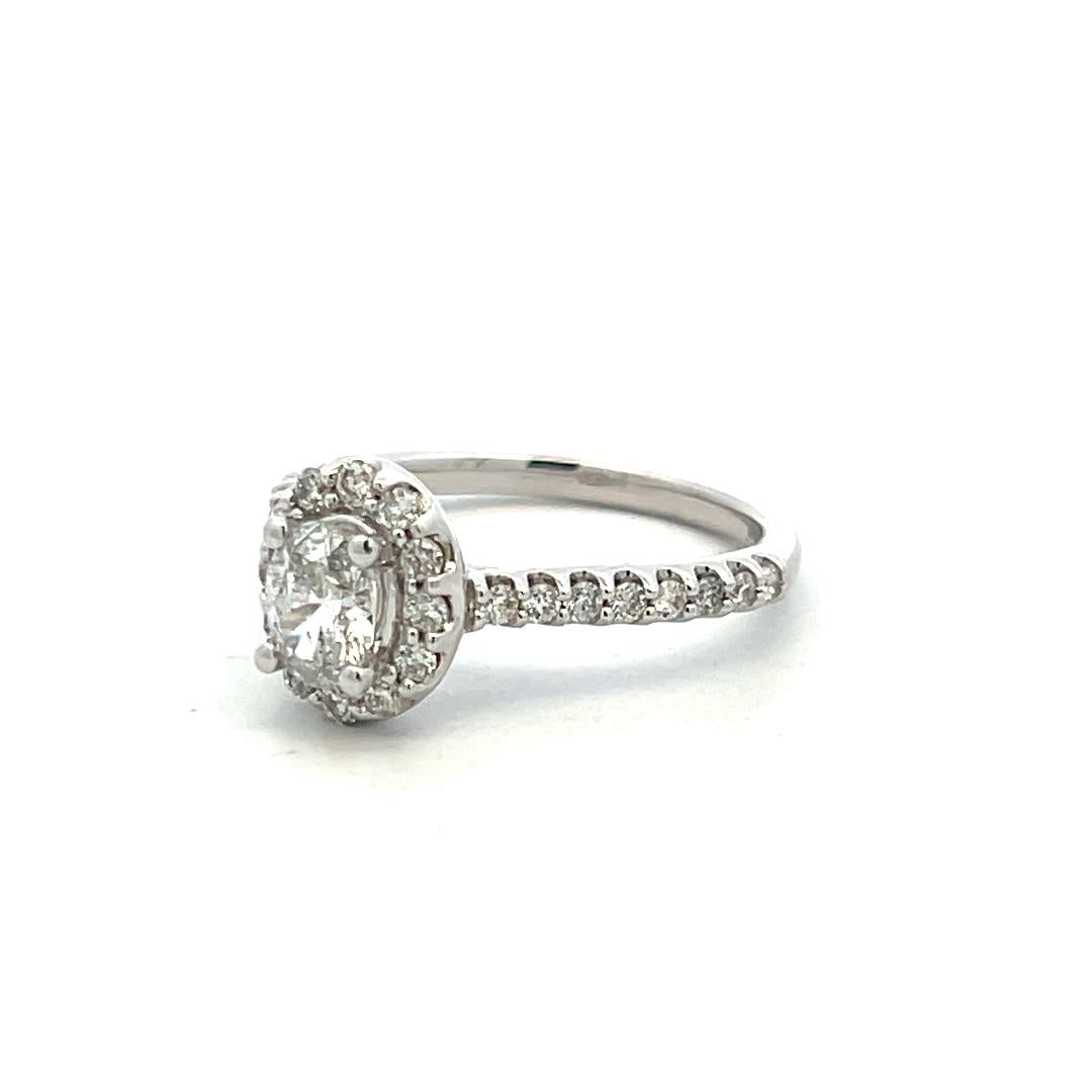 14K White Gold Engagement Ring with 1.06ct Round & Oval Diamonds Size 7