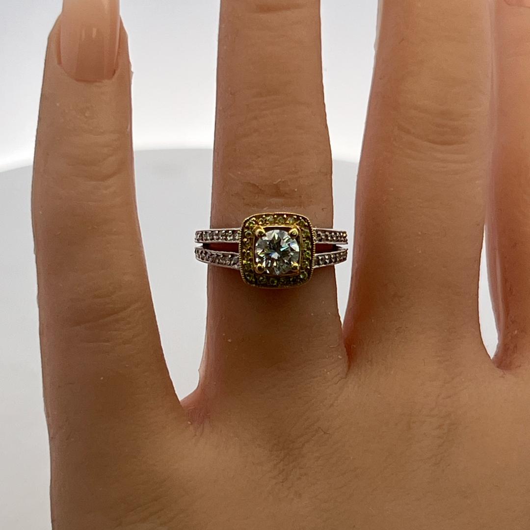 14K Two Tone Gold Engagement Ring with 1.26ct Round Diamonds Size 6.25