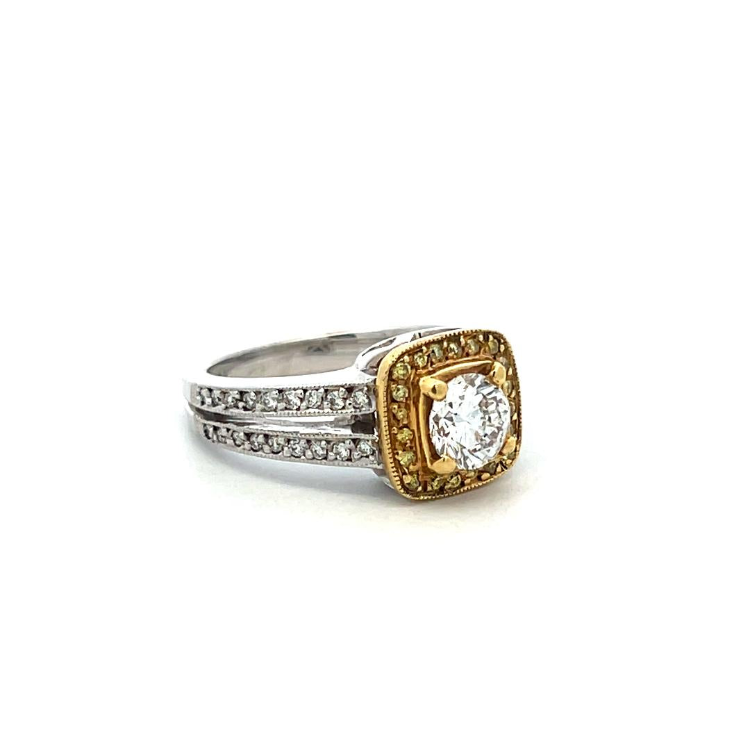 14K Two Tone Gold Engagement Ring with 1.26ct Round Diamonds Size 6.25