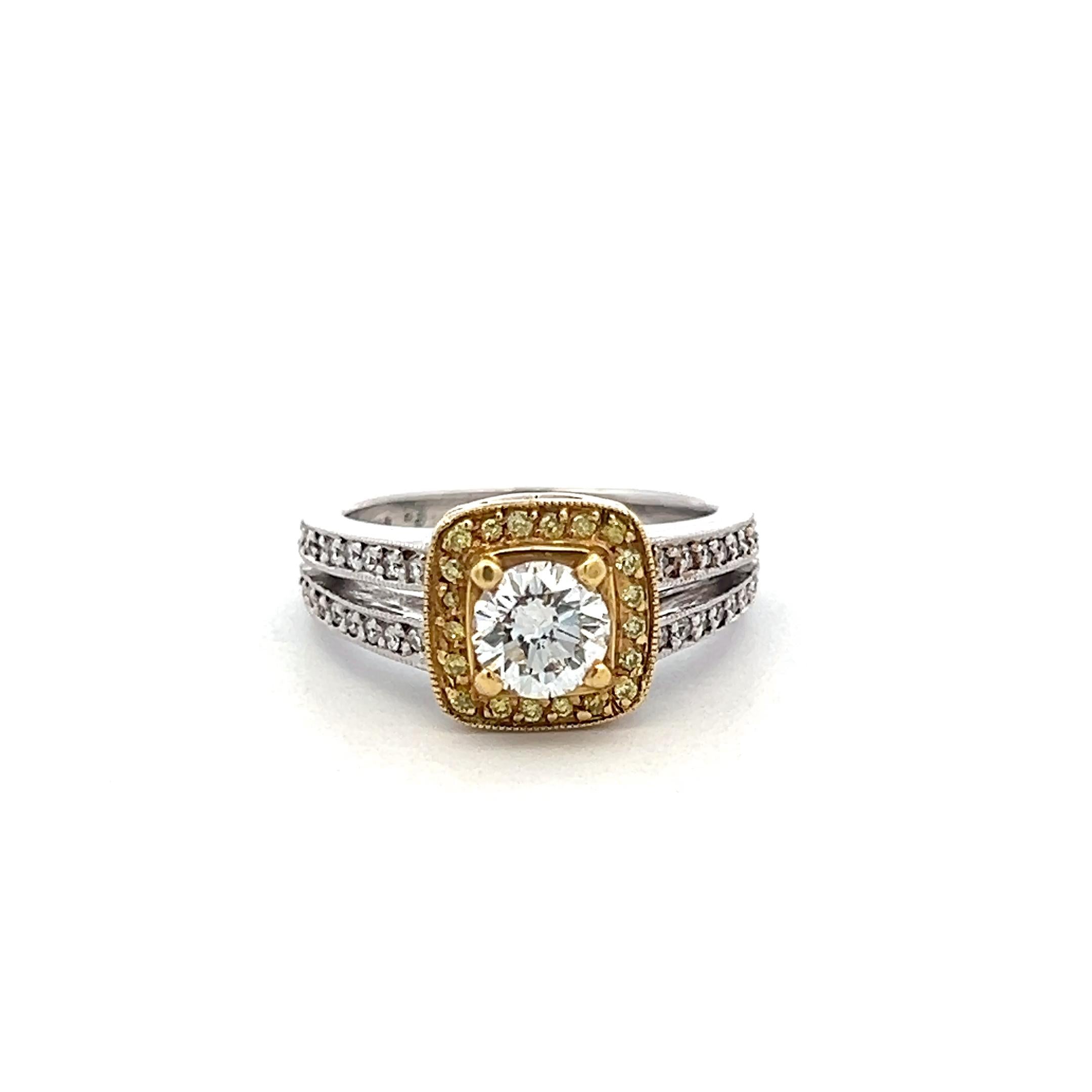 14K Two Tone Gold Engagement Ring with 1.26ct Round Diamonds Size 6.25