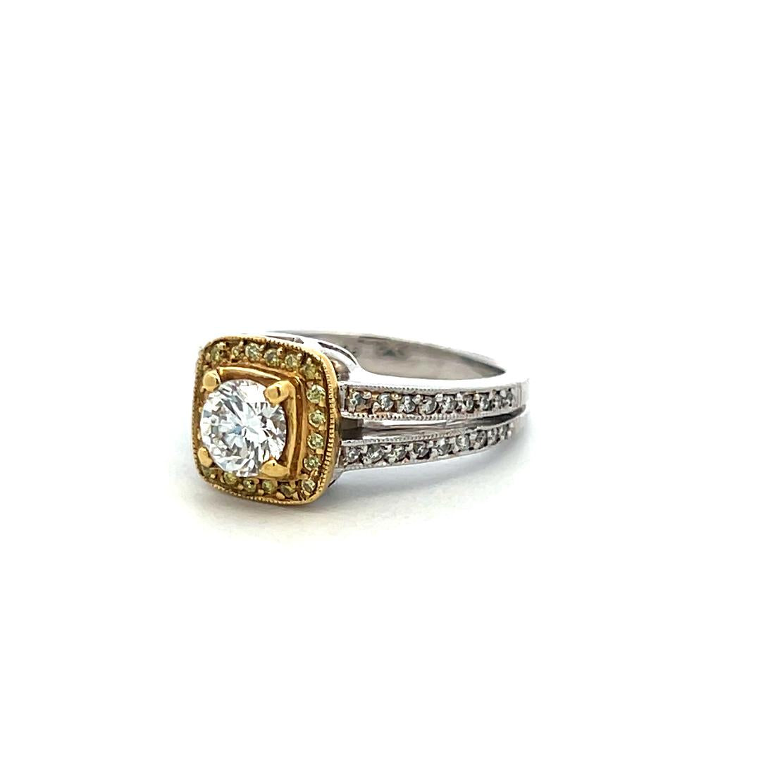 14K Two Tone Gold Engagement Ring with 1.26ct Round Diamonds Size 6.25