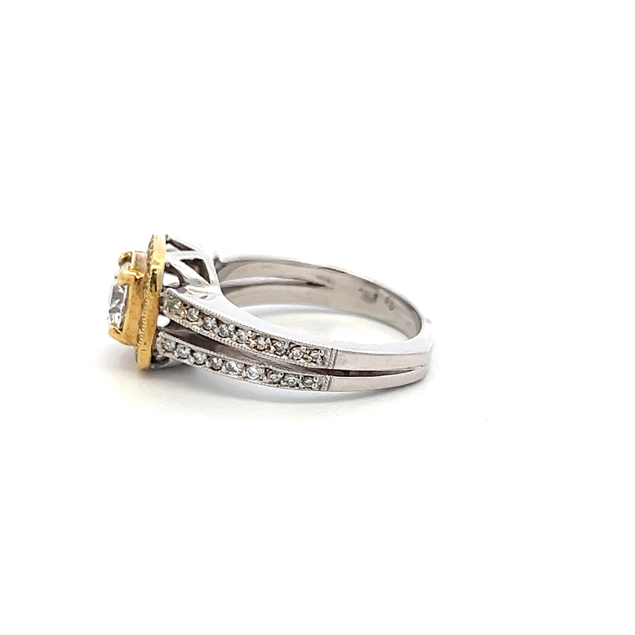 14K Two Tone Gold Engagement Ring with 1.26ct Round Diamonds Size 6.25