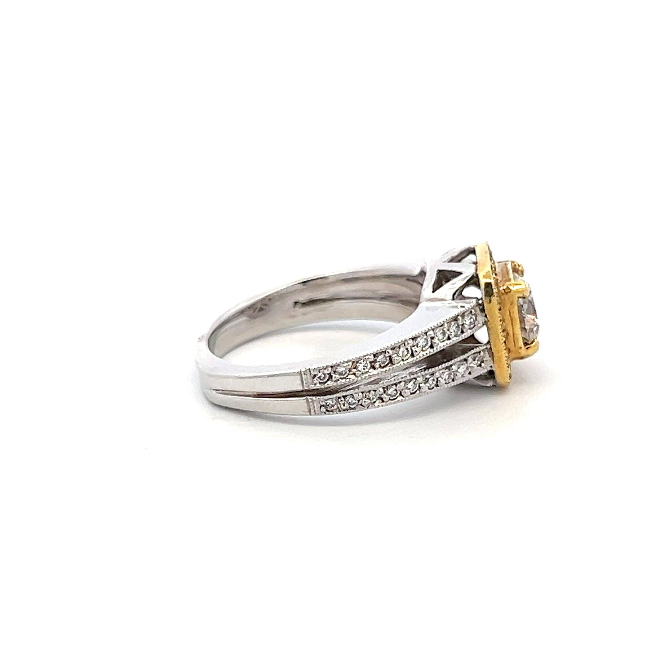 14K Two Tone Gold Engagement Ring with 1.26ct Round Diamonds Size 6.25