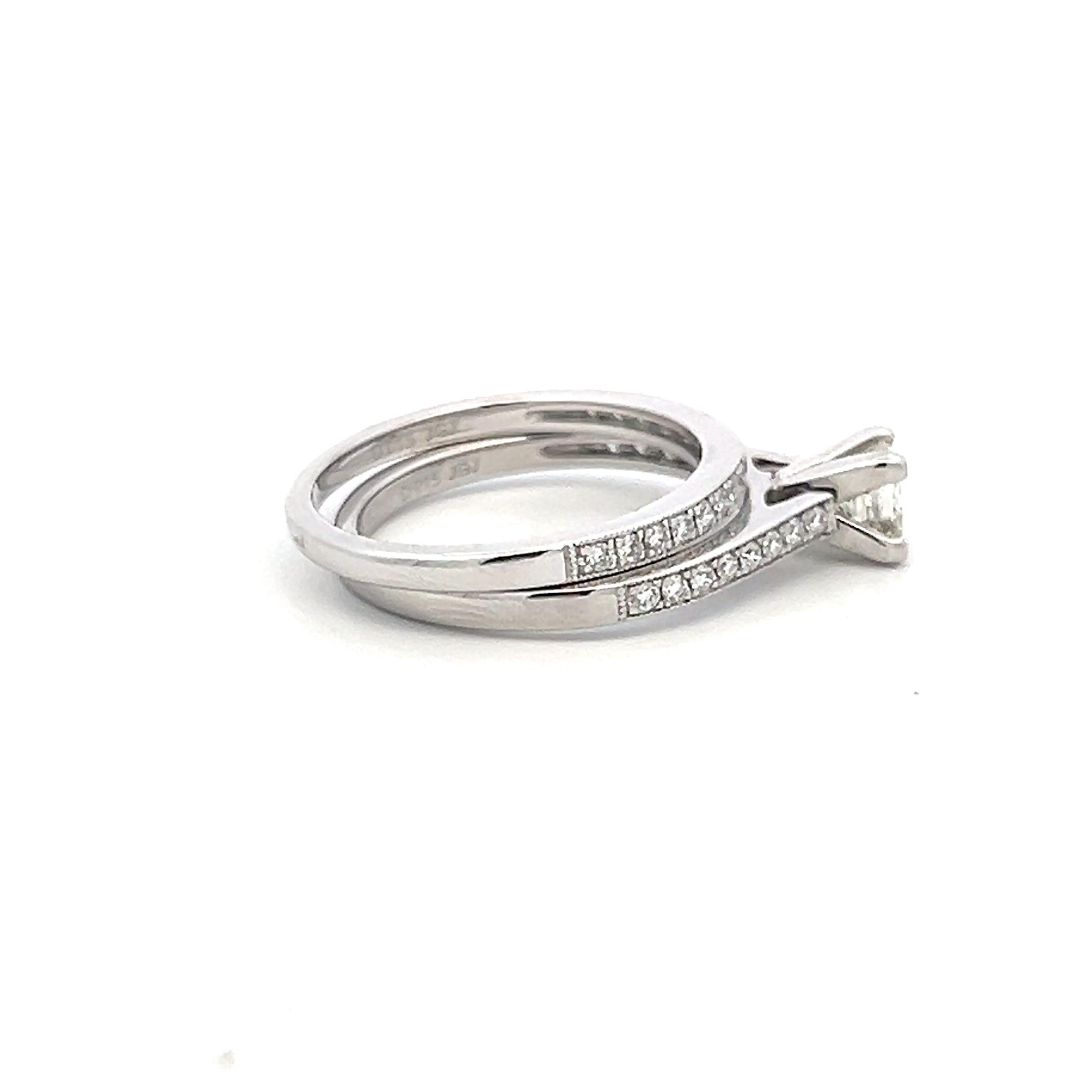 14K White Gold Engagement Ring 0.67ct Princess & Round Cut Diamonds Size 6.25