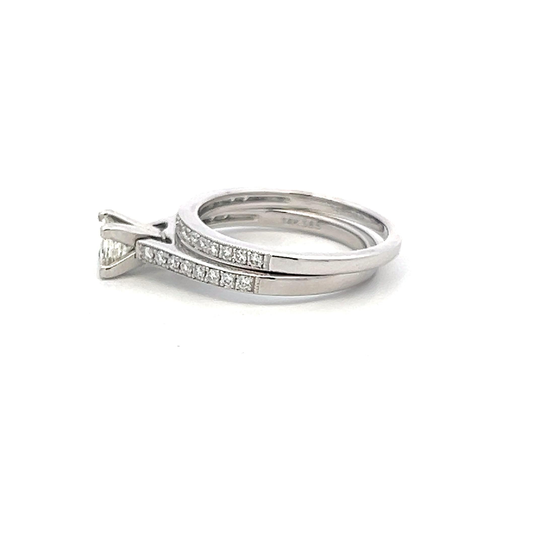 14K White Gold Engagement Ring 0.67ct Princess & Round Cut Diamonds Size 6.25