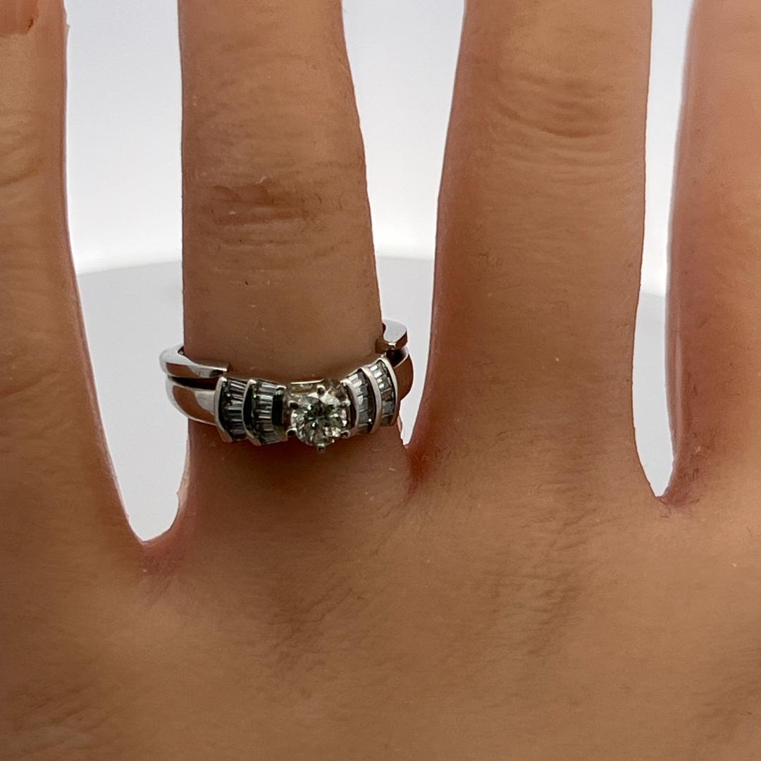Vintage Platinum Engagement Ring and Band 1.15ct Baguette & Round Diamonds