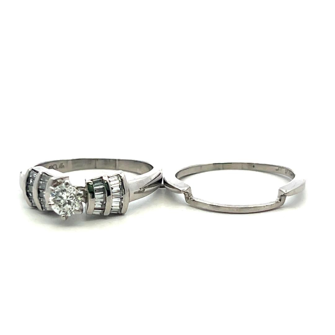 Vintage Platinum Engagement Ring and Band 1.15ct Baguette & Round Diamonds