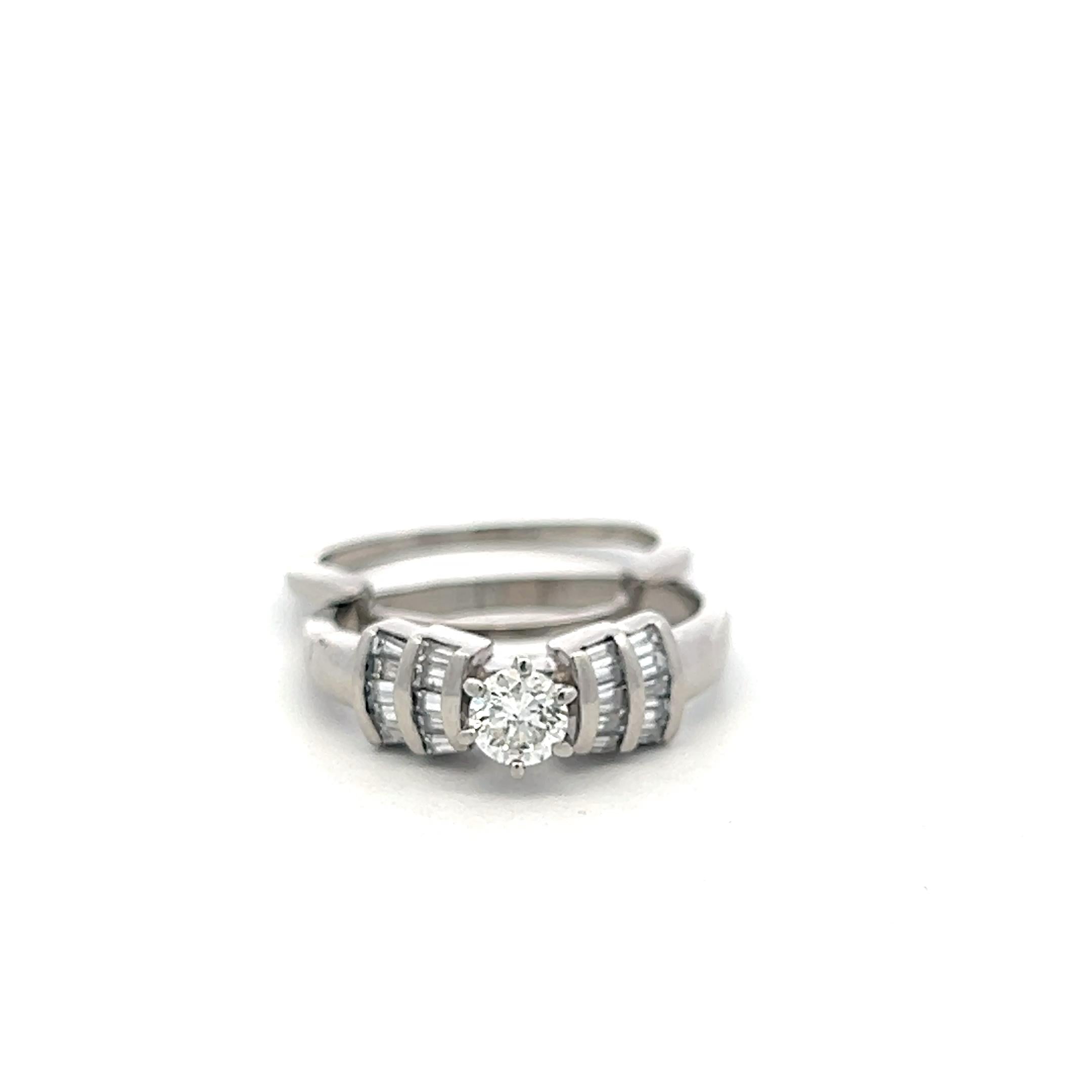 Vintage Platinum Engagement Ring and Band 1.15ct Baguette & Round Diamonds