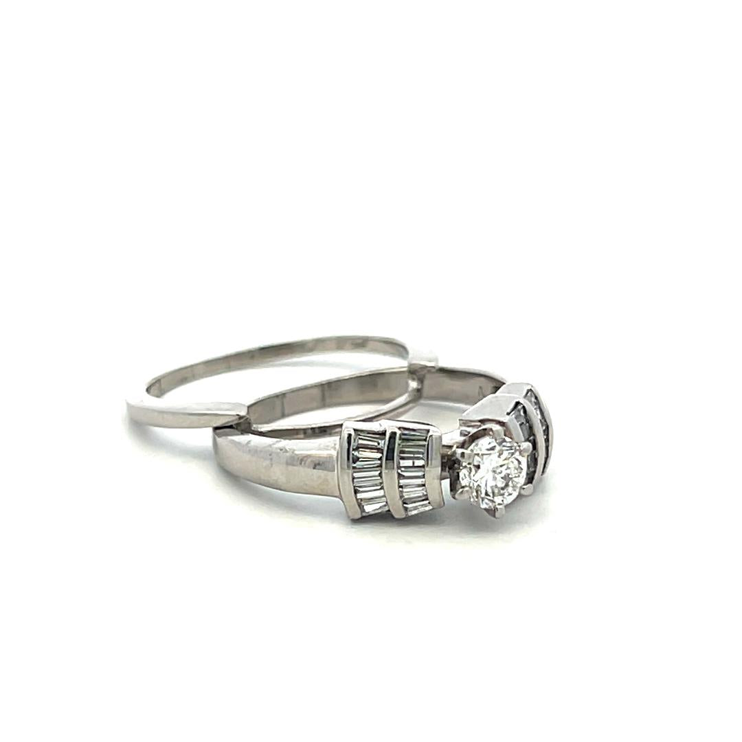 Vintage Platinum Engagement Ring and Band 1.15ct Baguette & Round Diamonds
