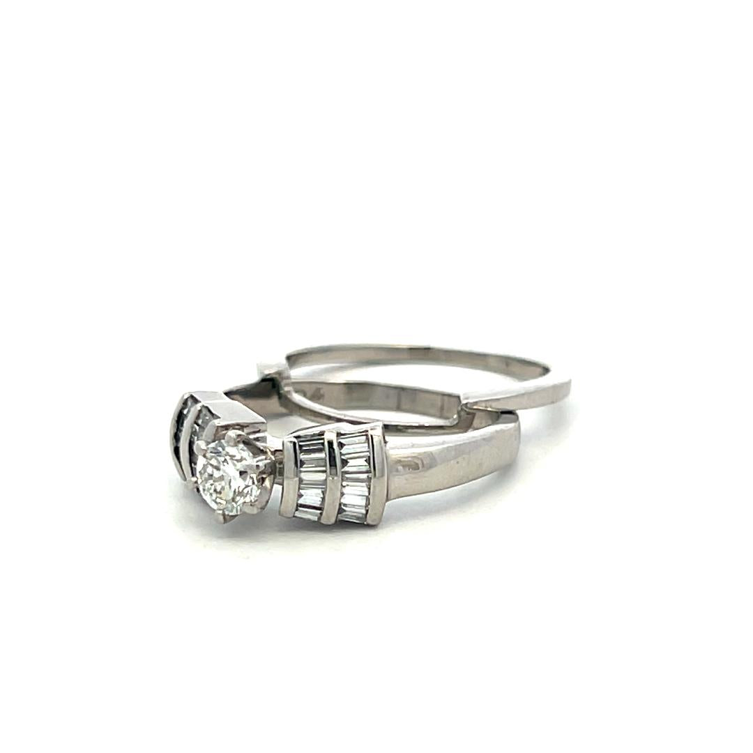 Vintage Platinum Engagement Ring and Band 1.15ct Baguette & Round Diamonds