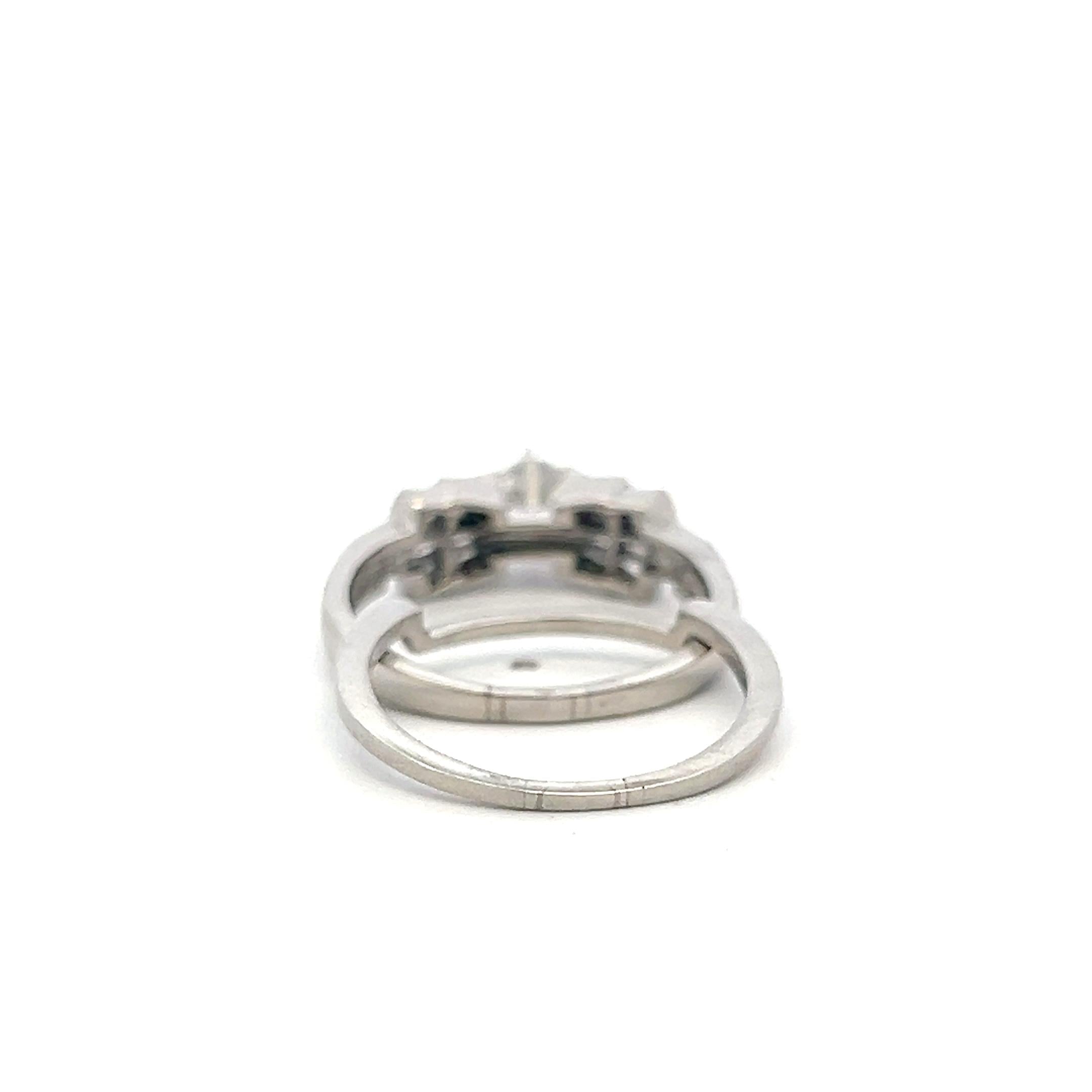 Vintage Platinum Engagement Ring and Band 1.15ct Baguette & Round Diamonds