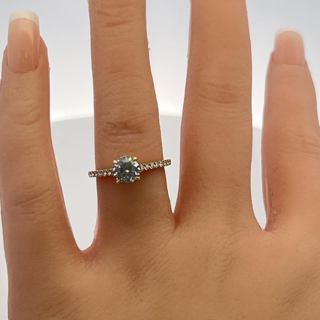14K YG Engagement Ring 0.75ct Lab-Grown and 0.37ct Natural Diamonds Size 6