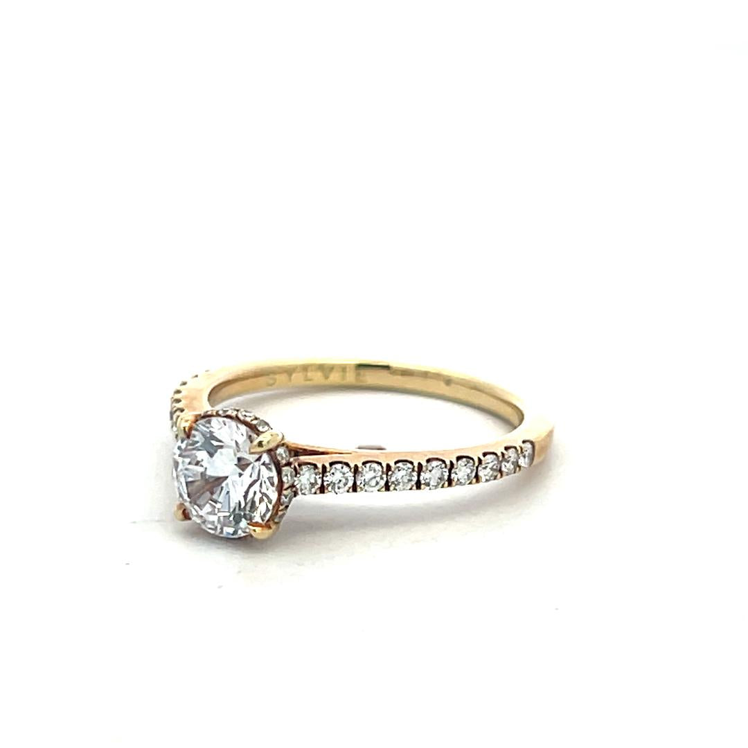 14K YG Engagement Ring 0.75ct Lab-Grown and 0.37ct Natural Diamonds Size 6