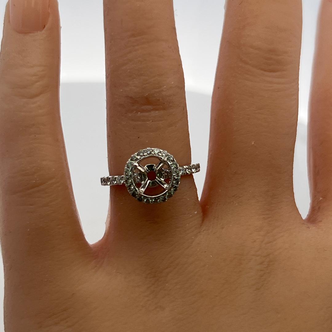 14K White Gold Semi Mount Ring with 0.4ct Round Diamonds Fits 7.5 MM 1.71ct+