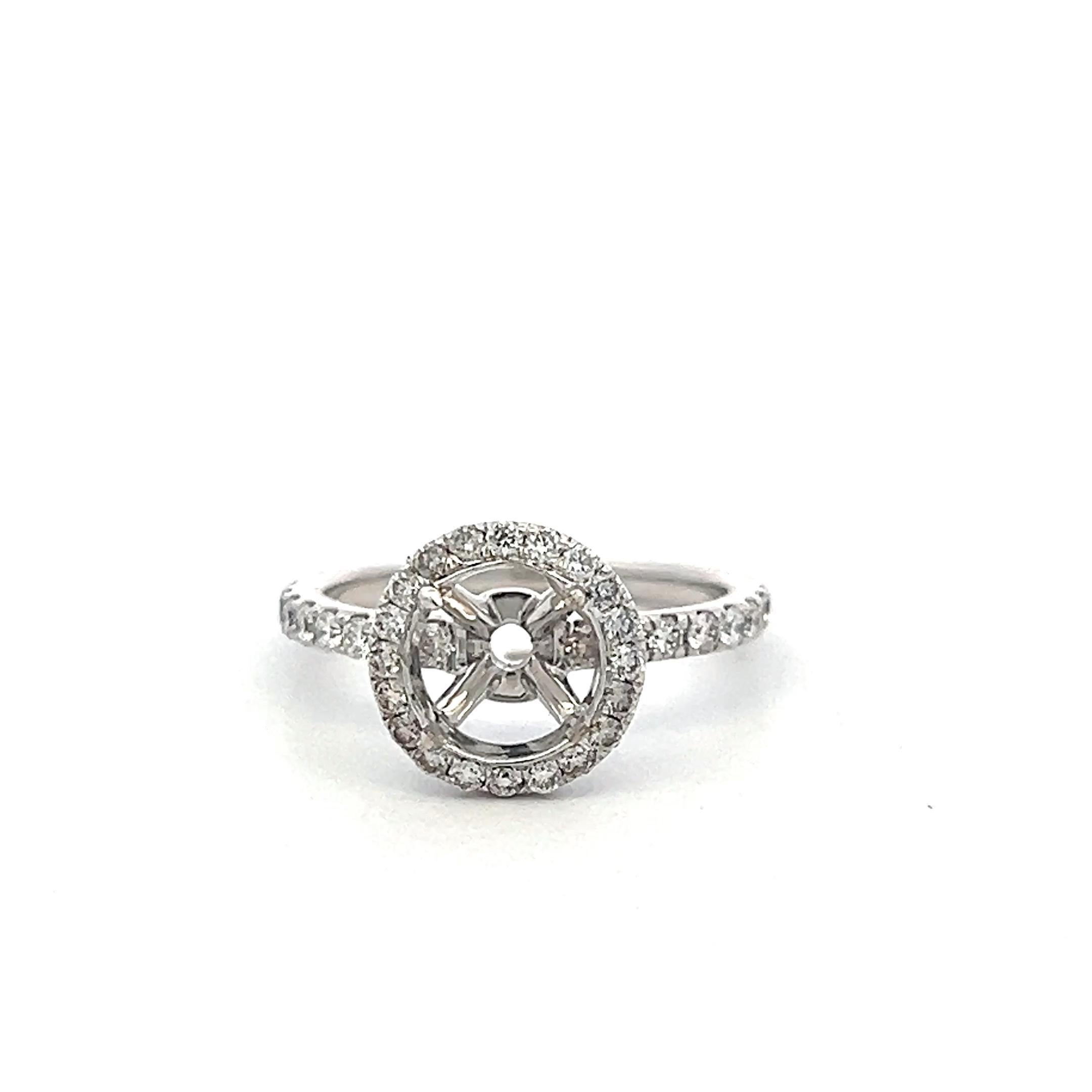 14K White Gold Semi Mount Ring with 0.4ct Round Diamonds Fits 7.5 MM 1.71ct+