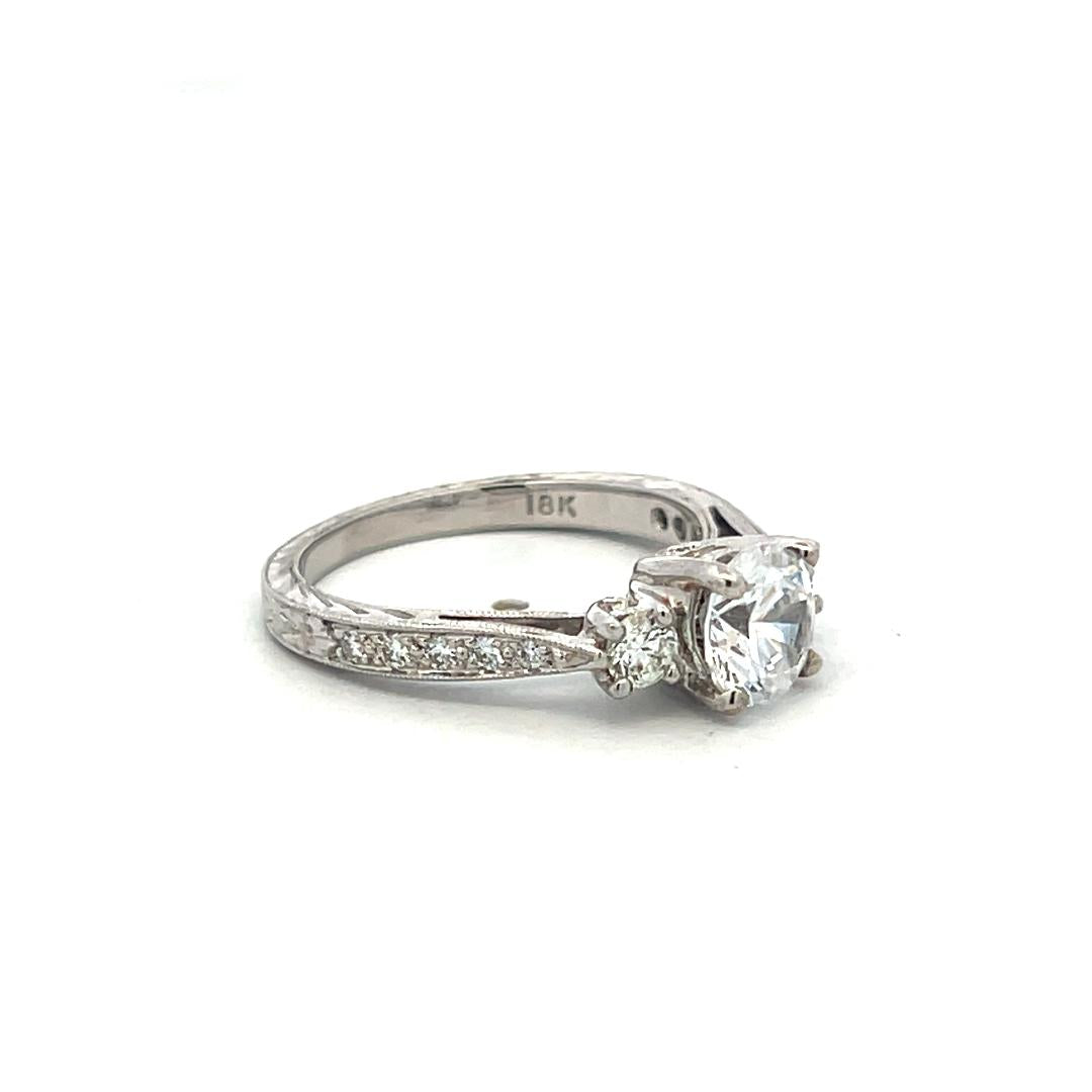 14K White Gold Engagement Ring with 1ct Lab-Grown and 0.55ct Natural Diamonds