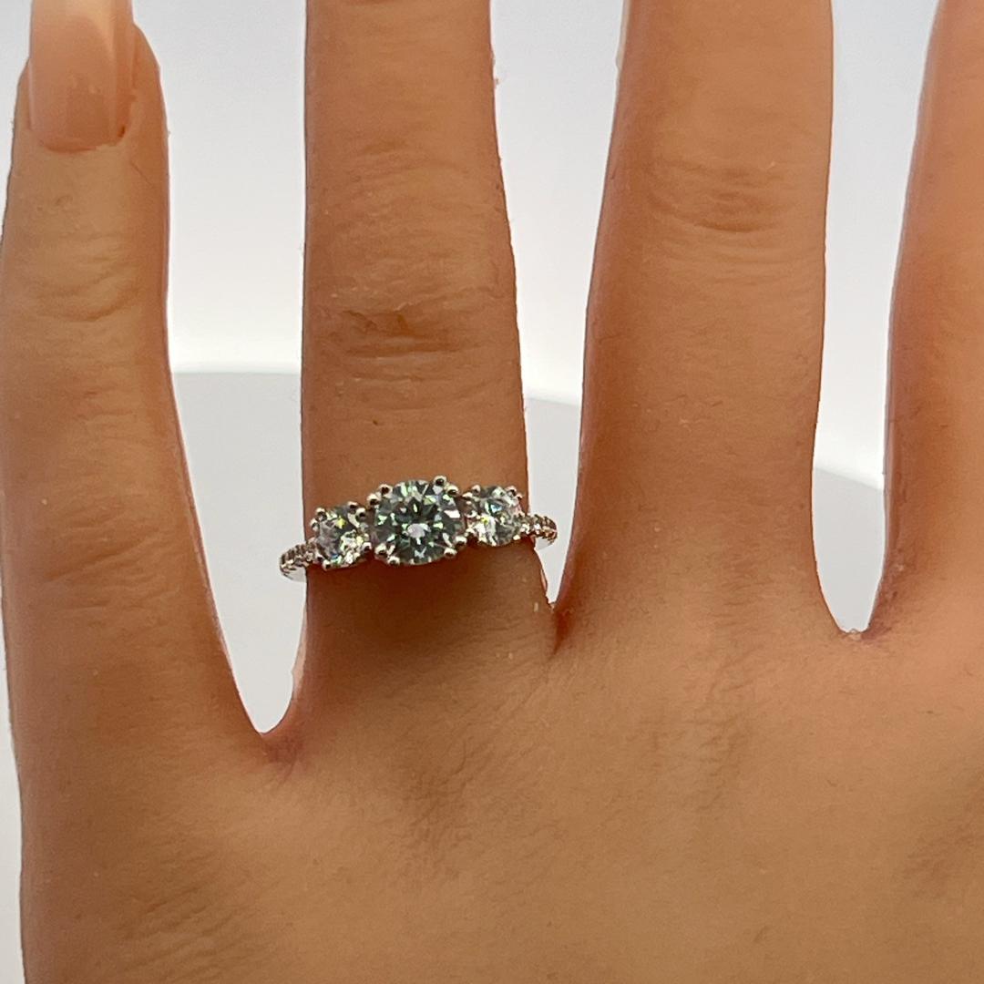 14K WG Engagement Ring with 0.14ct Round G VS Diamonds & 1.35ct Cubic Zirconia