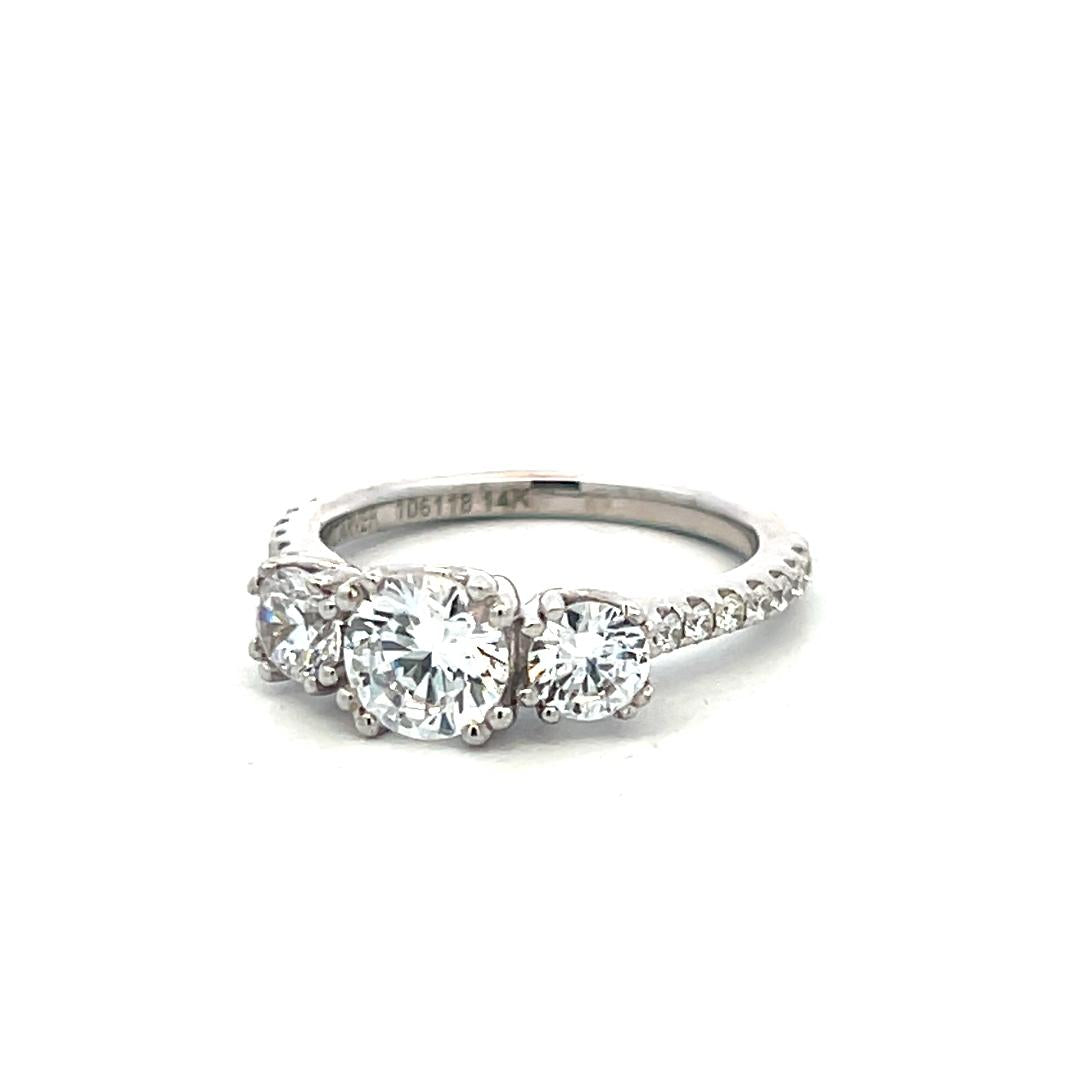 14K WG Engagement Ring with 0.14ct Round G VS Diamonds & 1.35ct Cubic Zirconia