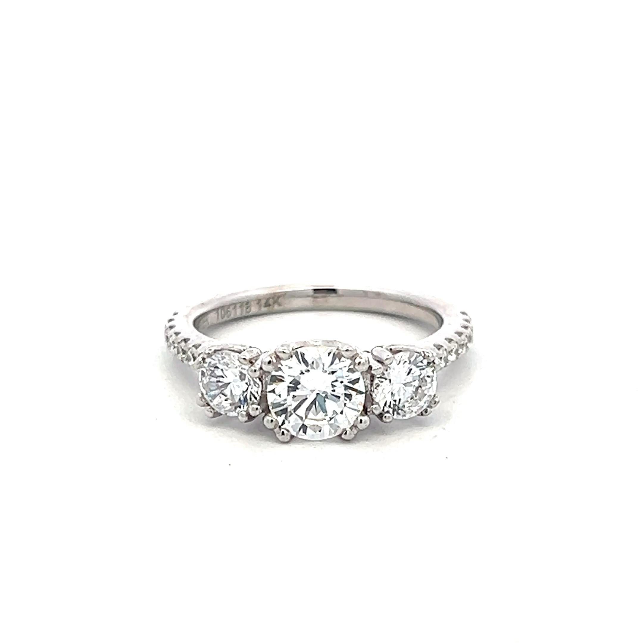 14K WG Engagement Ring with 0.14ct Round G VS Diamonds & 1.35ct Cubic Zirconia
