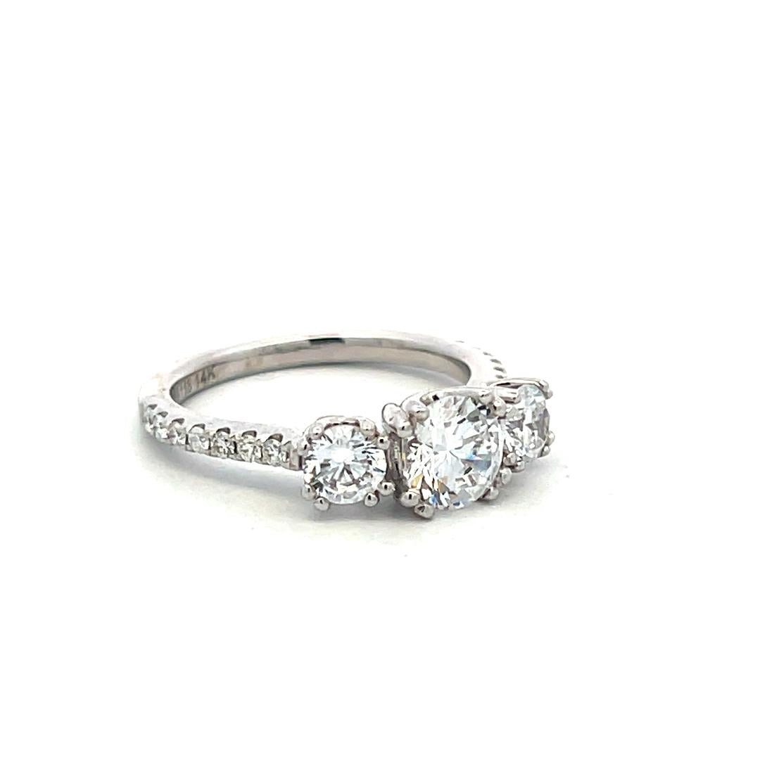 14K WG Engagement Ring with 0.14ct Round G VS Diamonds & 1.35ct Cubic Zirconia