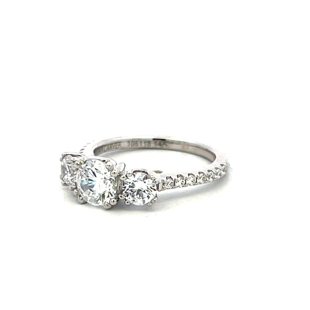 14K WG Engagement Ring with 0.14ct Round G VS Diamonds & 1.35ct Cubic Zirconia