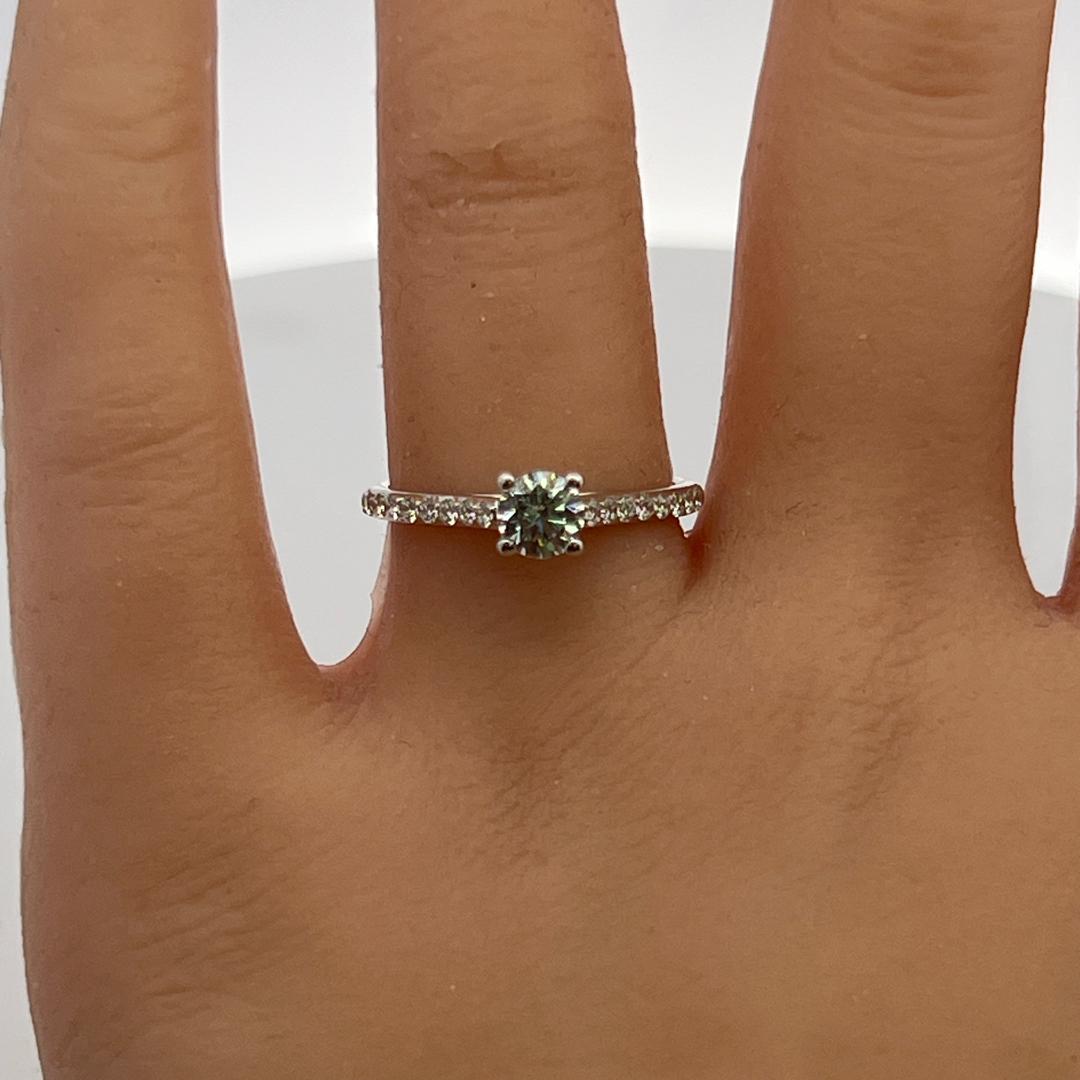 14K WG Engagement Ring 0.5ct Lab-Grown and 0.24ct Natural Diamonds Size 6.5