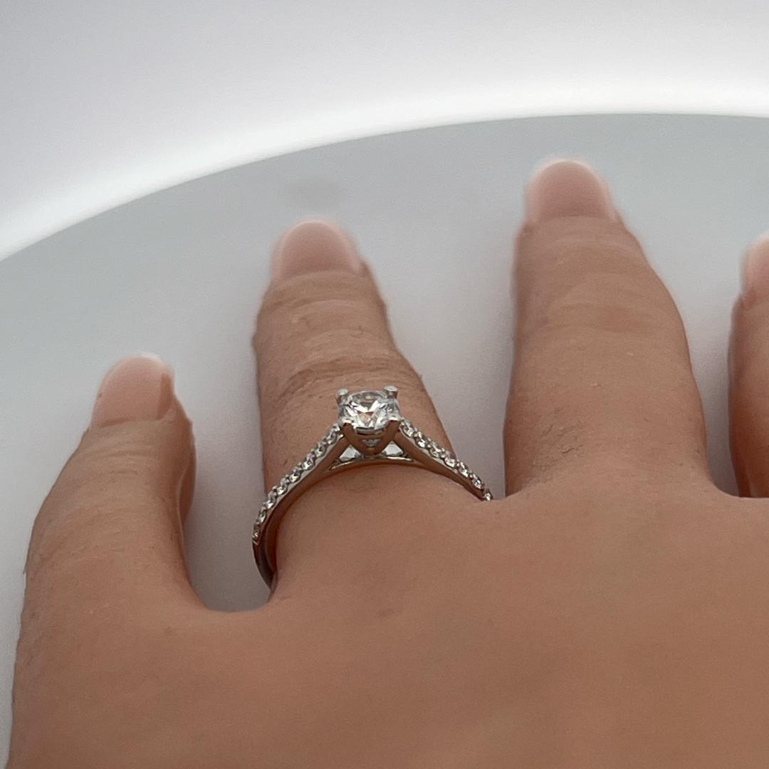 14K WG Engagement Ring 0.5ct Lab-Grown and 0.24ct Natural Diamonds Size 6.5