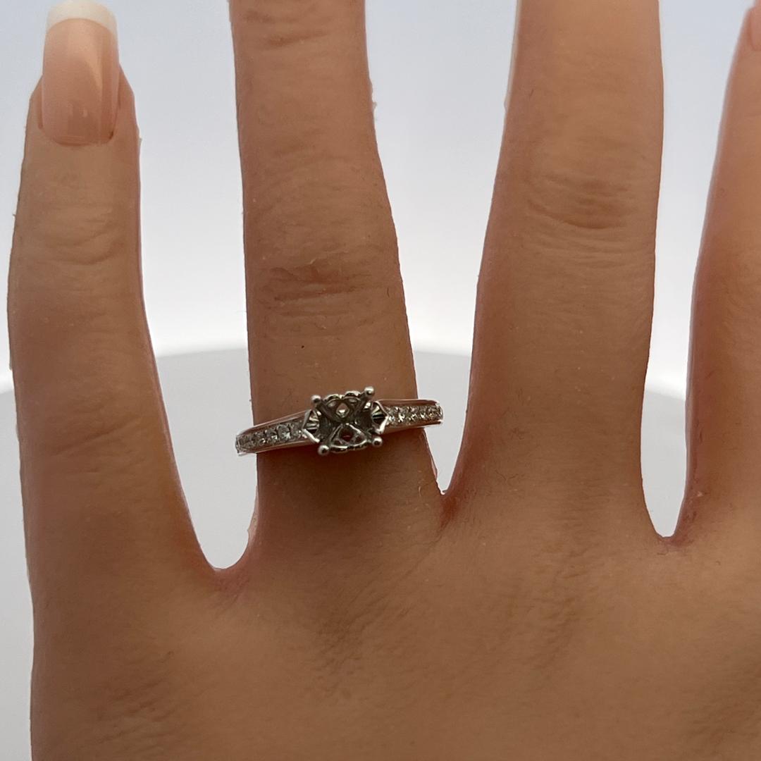 14K White Gold Semi Mount Ring with 0.24ct Round Diamonds Fits 6.1 MM 0.80ct+