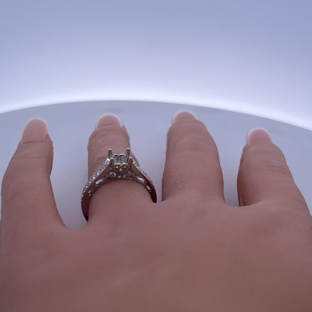 14K White Gold Semi Mount Ring with 0.24ct Round Diamonds Fits 6.1 MM 0.80ct+