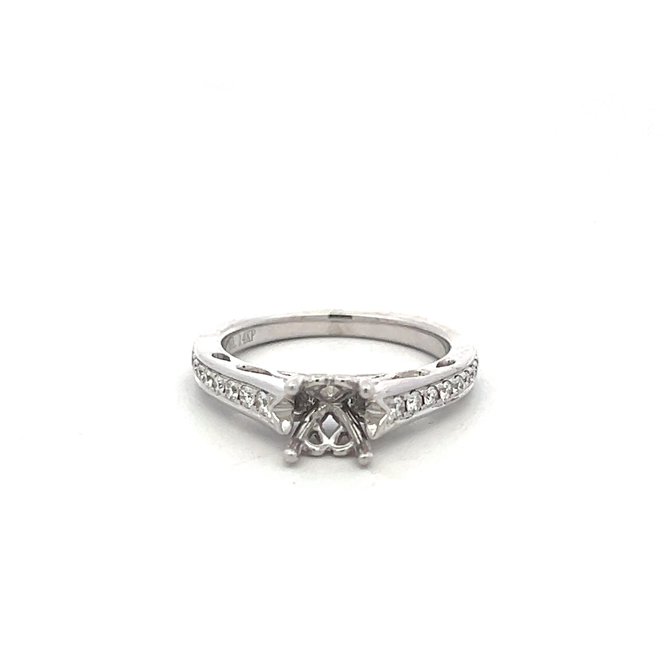 14K White Gold Semi Mount Ring with 0.24ct Round Diamonds Fits 6.1 MM 0.80ct+