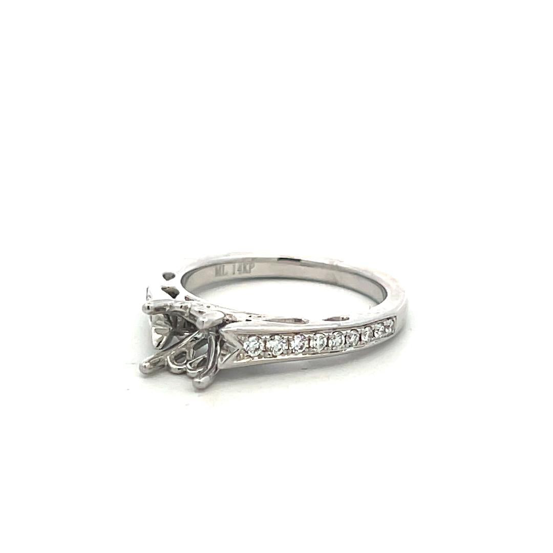14K White Gold Semi Mount Ring with 0.24ct Round Diamonds Fits 6.1 MM 0.80ct+
