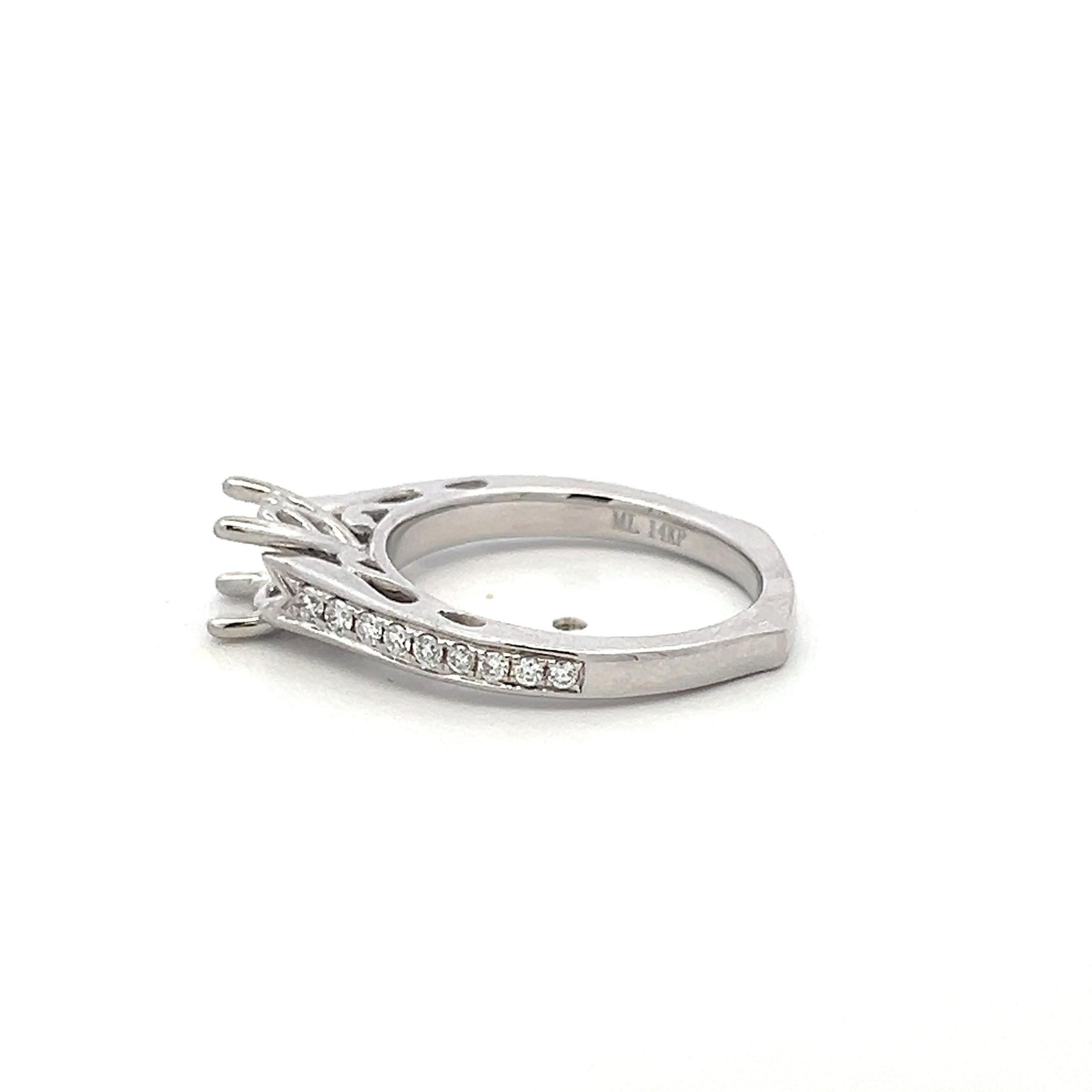14K White Gold Semi Mount Ring with 0.24ct Round Diamonds Fits 6.1 MM 0.80ct+