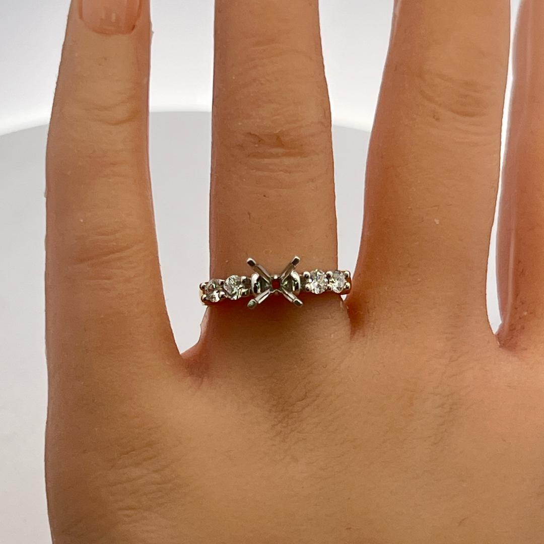 18K Two Tone Gold Semi Mount Ring with 0.4ct Round G VS Diamonds Fits 6.6mm 1ct