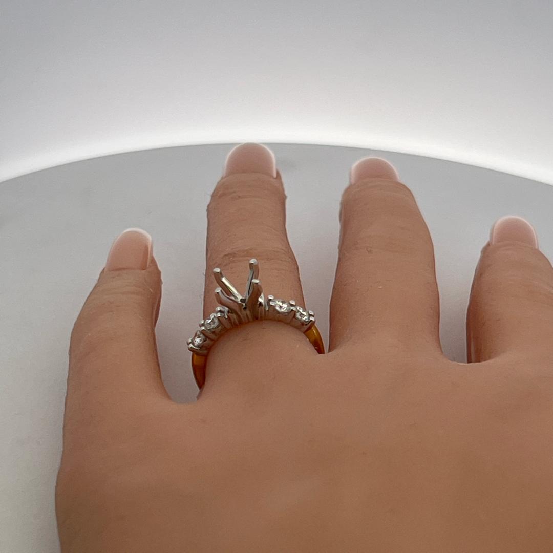 18K Two Tone Gold Semi Mount Ring with 0.4ct Round G VS Diamonds Fits 6.6mm 1ct