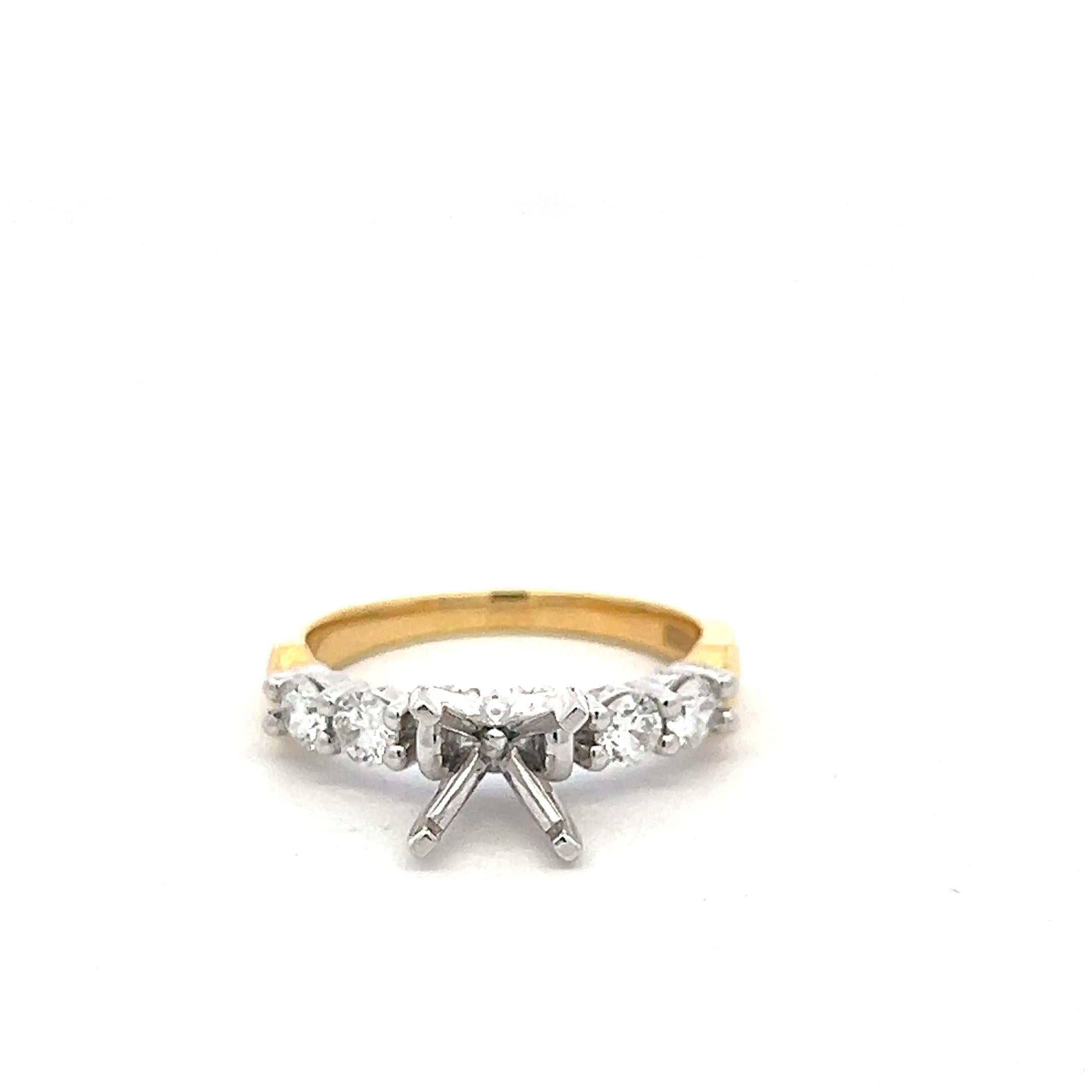 18K Two Tone Gold Semi Mount Ring with 0.4ct Round G VS Diamonds Fits 6.6mm 1ct